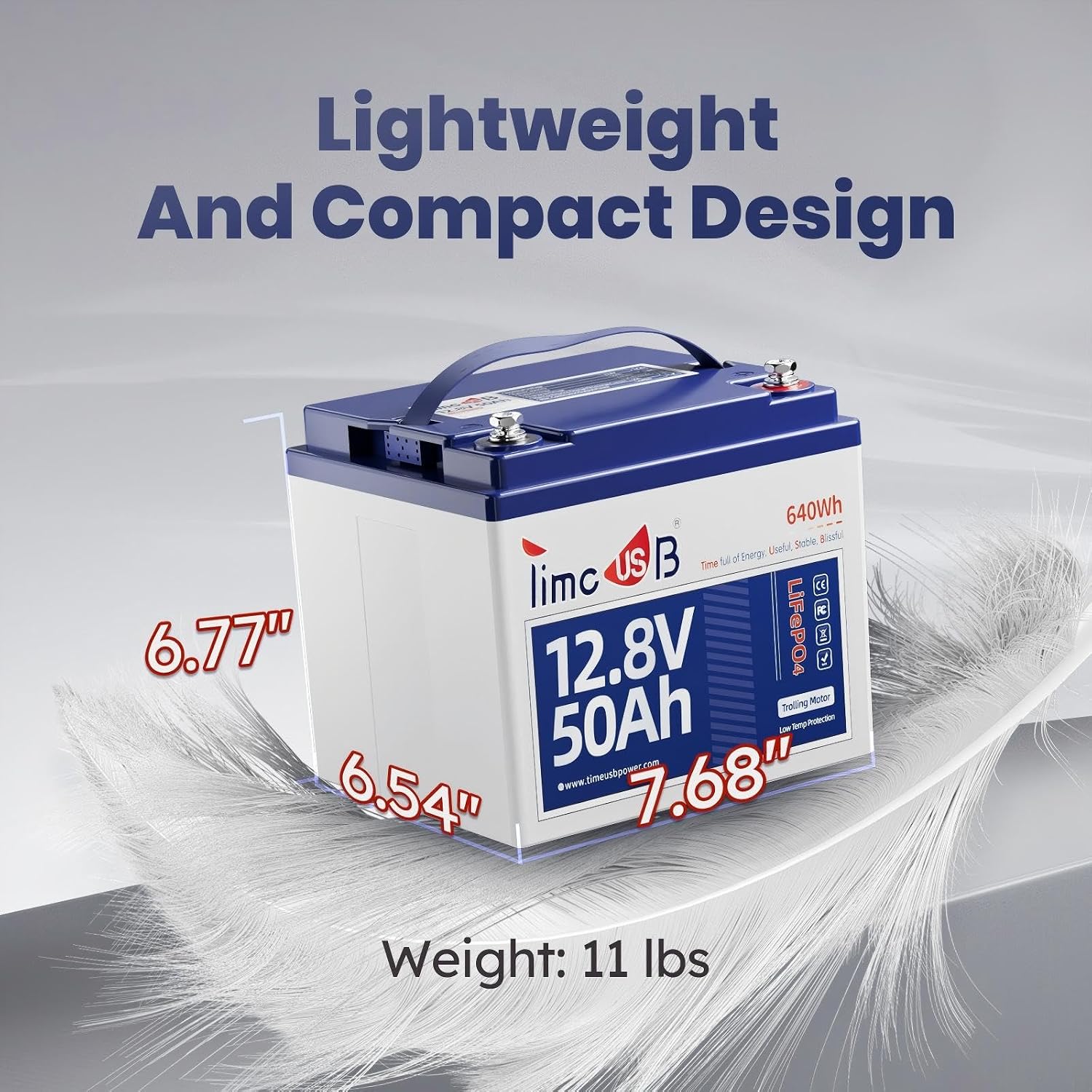 Timeusb 12V 50Ah Trolling Motor Lithium LiFePO4 Battery with Low-temp Protection, Grade A Cells Built-in 50A BMS, 15000+ Deep Cycle Marine Lithium Battery Perfect for Kayak, RV, Camping, Kayak