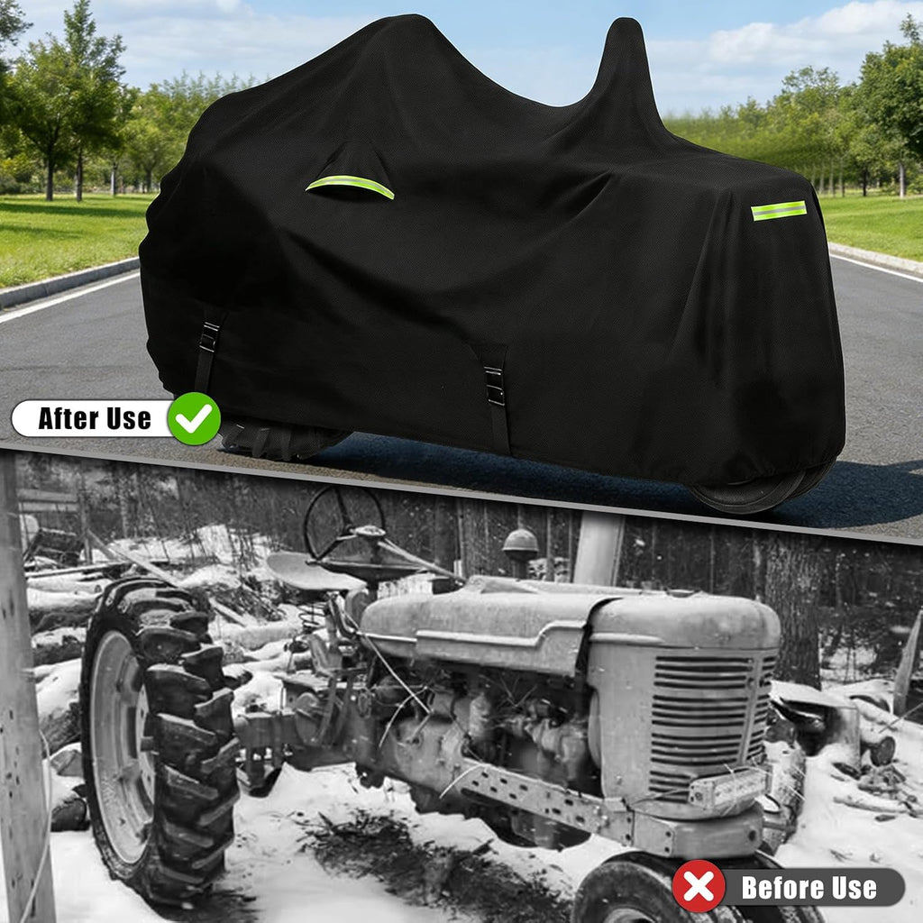 Waterproof Tractors Cover Fit Most Classic Tractor with Pipe, 420D Oxford Cloth with Cotton Liner Tractors Cover for Snow Rain Hail Dust Protection, 138 L x 87 W x 70 H in