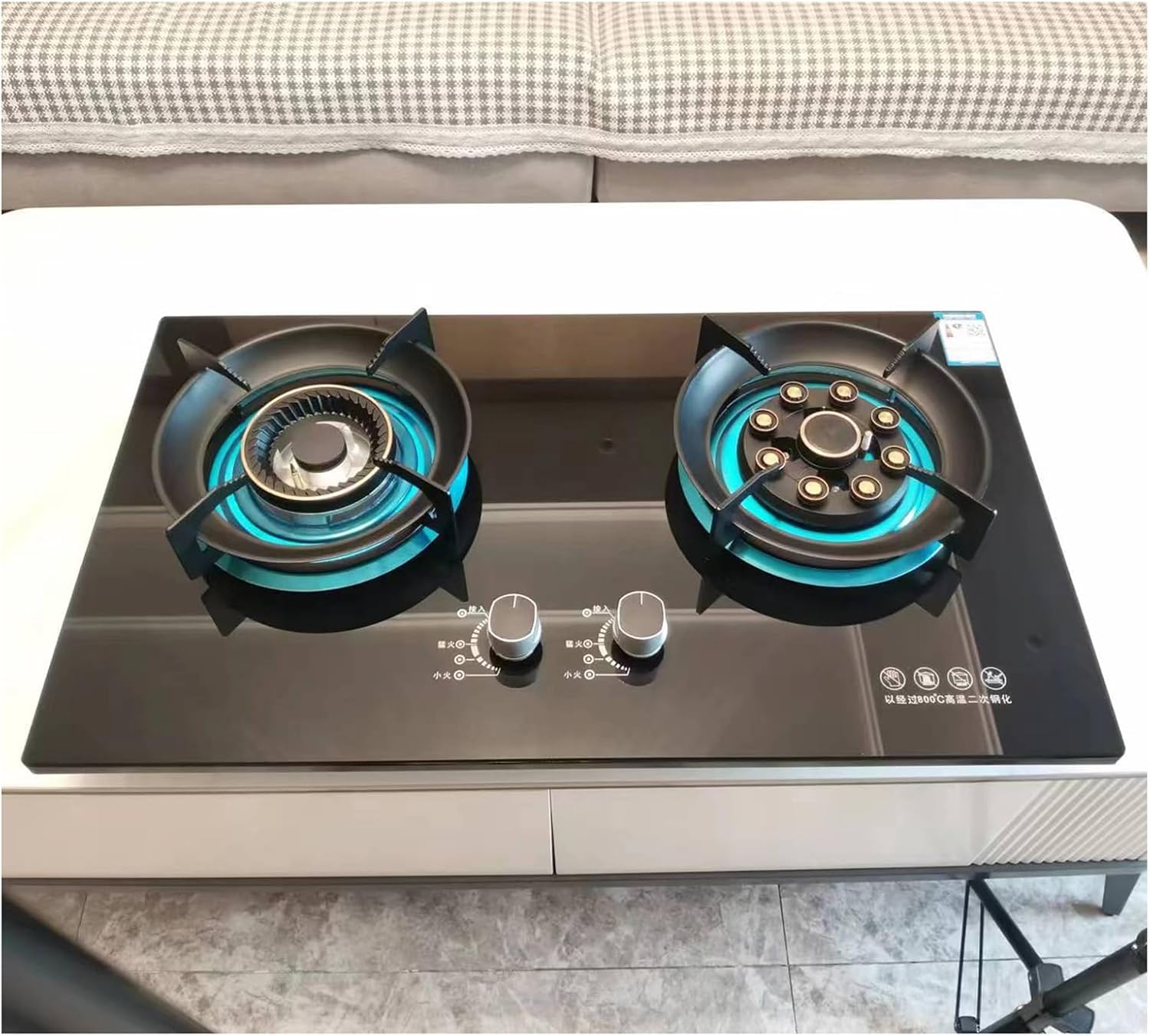 Propane Stove,2 Burners Portable Propane Stove,tempered Glass Gas Cooktop,Maximum 17742.4BTU for Food Trucks and Family Restaurants(black) (Color : NG)