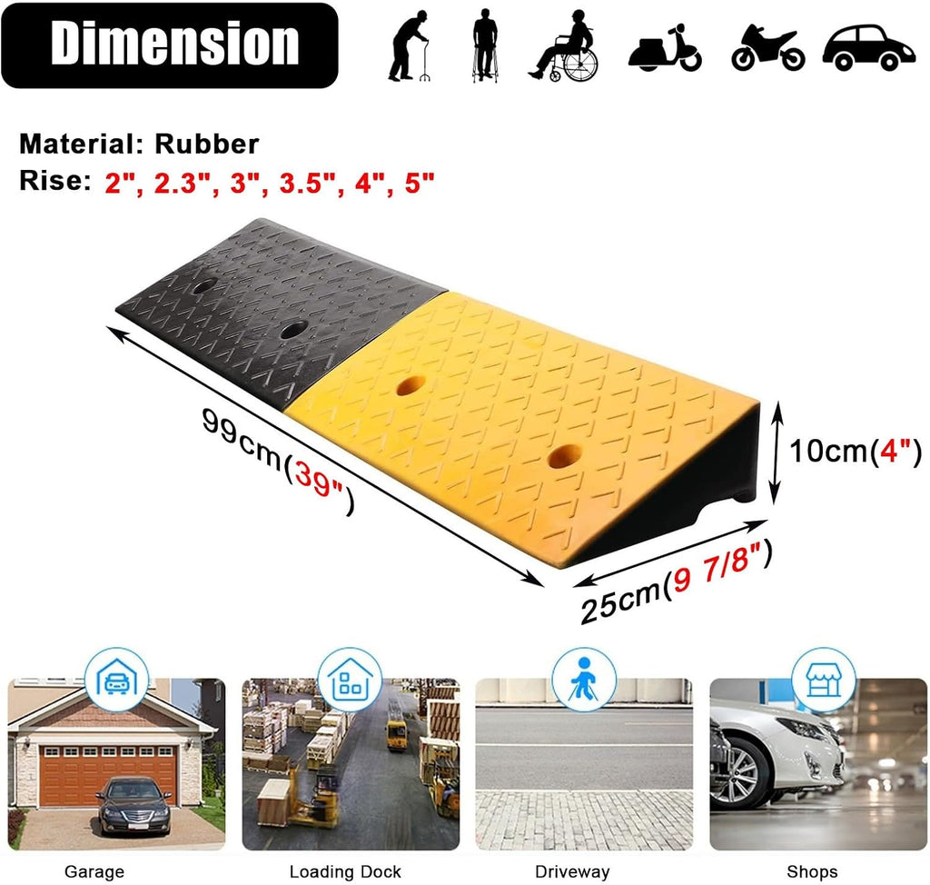 2'/ 2.3'/ 3'/ 3.5'/ 4'/ 5' Rise Rubber Curb Ramp for Driveway, Heavy Duty Car Wheelchairs Slope Kerb Ramps with Screws, Non-Skid Threshold Ramp (Size : 4 inch Rise)