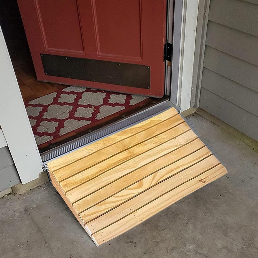 Wheelchair Ramp Wooden Wheelchair Ramp Portable Threshold Ramp Handicap Ramps with Handles for Front Door/Garden Steps Scooter Ramp Anti-Slip