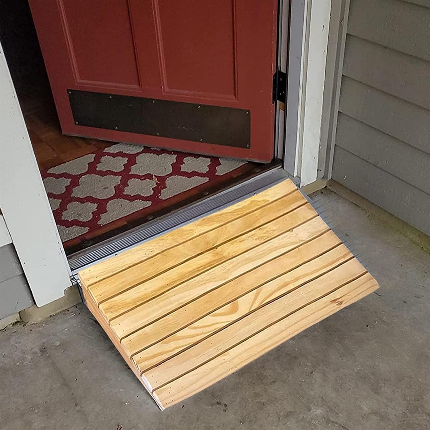 Wheelchair Ramp Wooden Wheelchair Ramp Portable Threshold Ramp Handicap Ramps with Handles for Front Door/Garden Steps Scooter Ramp Anti-Slip