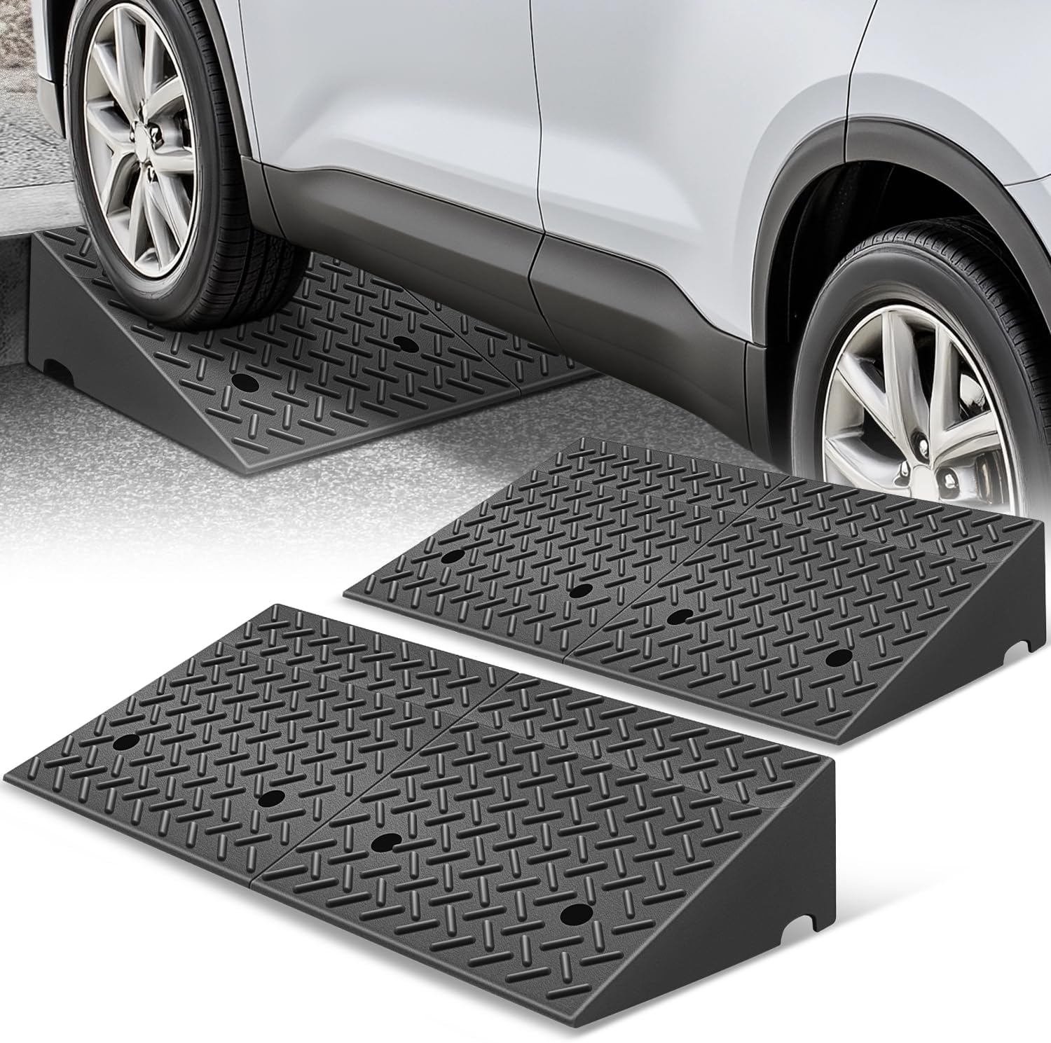 Auto Dynasty Rubber Curb Ramps, 7.9' Lift Height Curbside Driveway Ramp, 4410 LBS/2T Capacity Sidewalk Curb Ramp for Cars Trucks Bikes Motorcycles Wheelchairs, 2 Pack