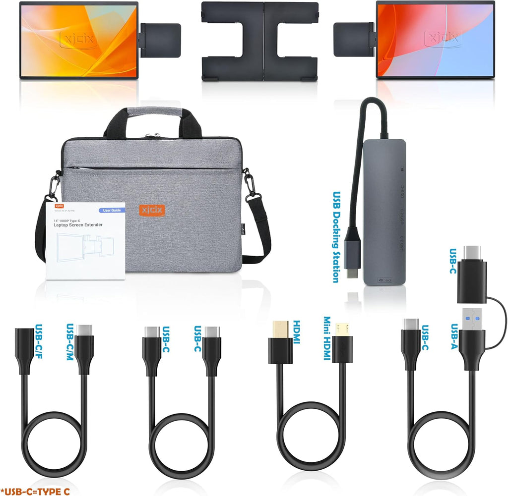14.1-inch 1200P Portable Triple Laptop Monitor Extender (with USB Docking Station) 1920x1200 FHD IPS Foldable Plug and Play Travel Home Office External Screen Compatible with HDMI,USB-A & USB-C