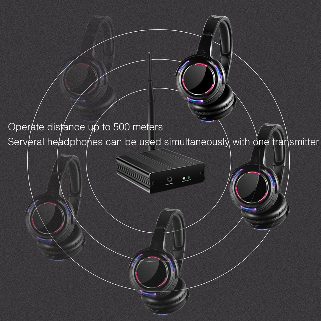 Professional Silent Disco LED Wireless Headphones and RF LED Silent Disco Earphones for iPod MP3 DJ Music Pary Club (30 led Headphone + 2 Transmitter)
