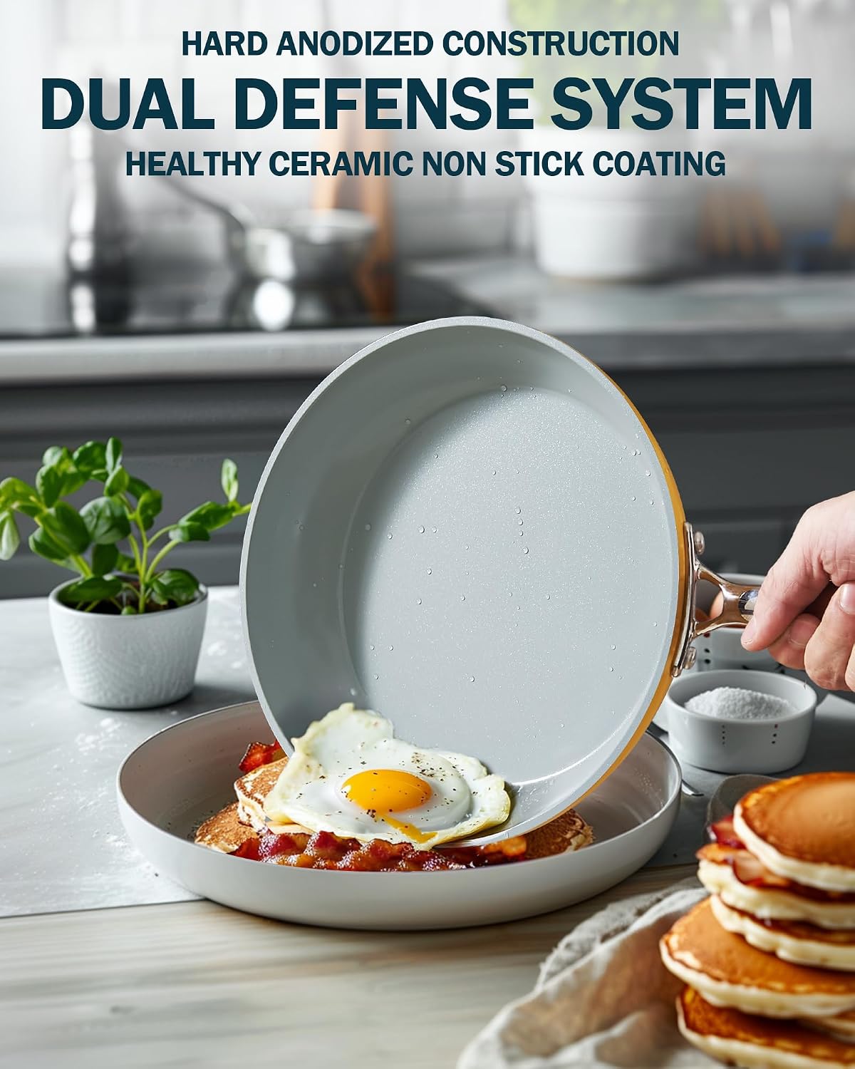 Cook N Home 10 Pcs Ceramic Pots and Pans Cookware Set, Non Stick & Non-Toxic Health Kitchen Cook Ware Sets, Yellow