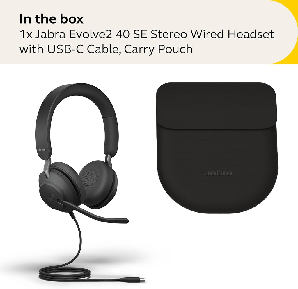 Jabra Evolve2 40 SE Wired Stereo Noise-Cancelling Headset - Features 3-Microphone Call Technology and USB-C Cable - MS Teams Certified, Works with All Other Platforms - Black