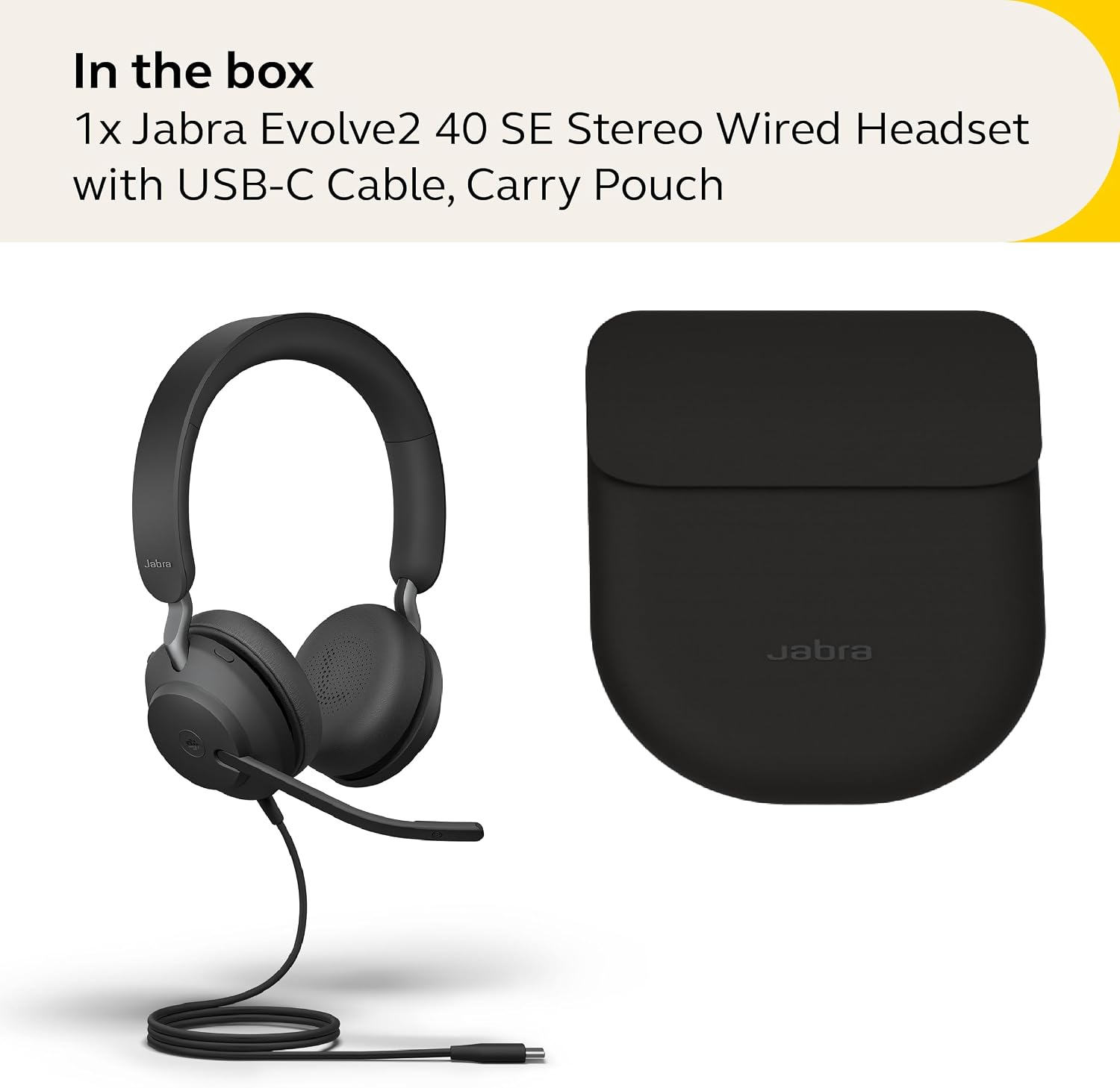Jabra Evolve2 40 SE Wired Stereo Noise-Cancelling Headset - Features 3-Microphone Call Technology and USB-C Cable - MS Teams Certified, Works with All Other Platforms - Black