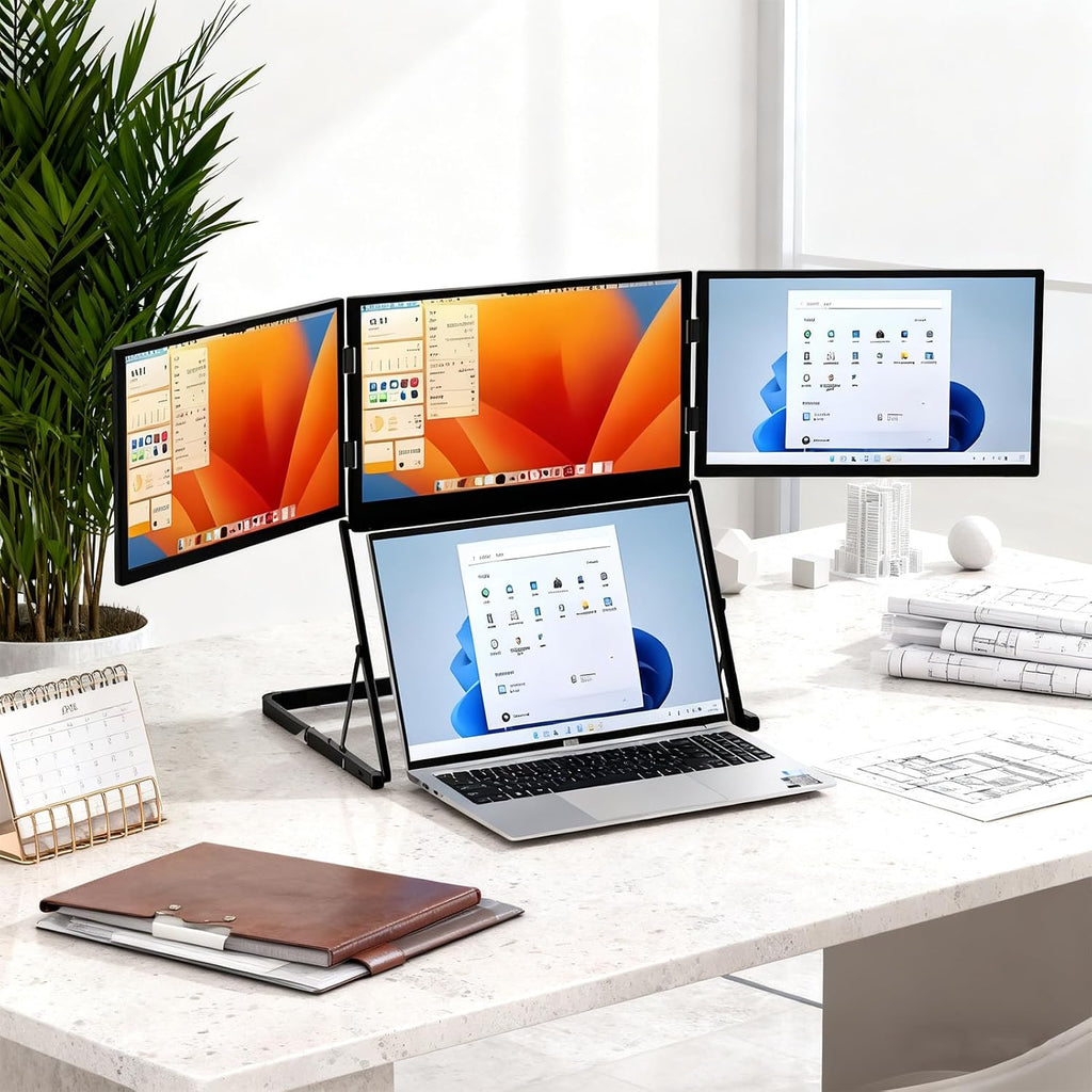 15.6in Laptop Tri-Fold Monitor, 1920 x 1080 FHD Portable Laptop Screen Extender, Extended Screen with 360° Rotation Acjustable Viewing Angles