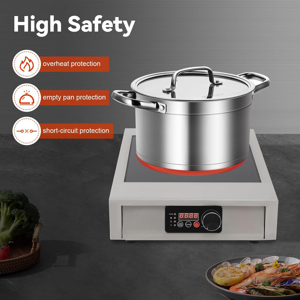 3500W Commercial Induction Cooktop, Professional Portable Electric Stove with LED Display, Single Burner Hot Plate for Cooking, 110V, Compact Design (17.72'x13.78'x4.72')