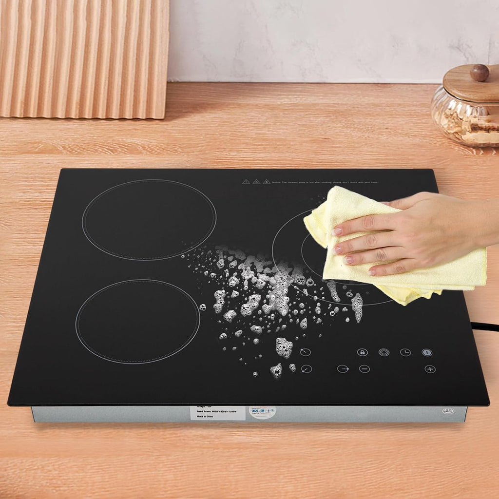 3 Burner Electric Cooktop Portable Ceramic Cooktop 2600W 110V Built-In Electric Stove Sensor Touch Control Countertop Electric Hot Plate with Timer&Child Safety Lock 9 Heating Level(No Plug)
