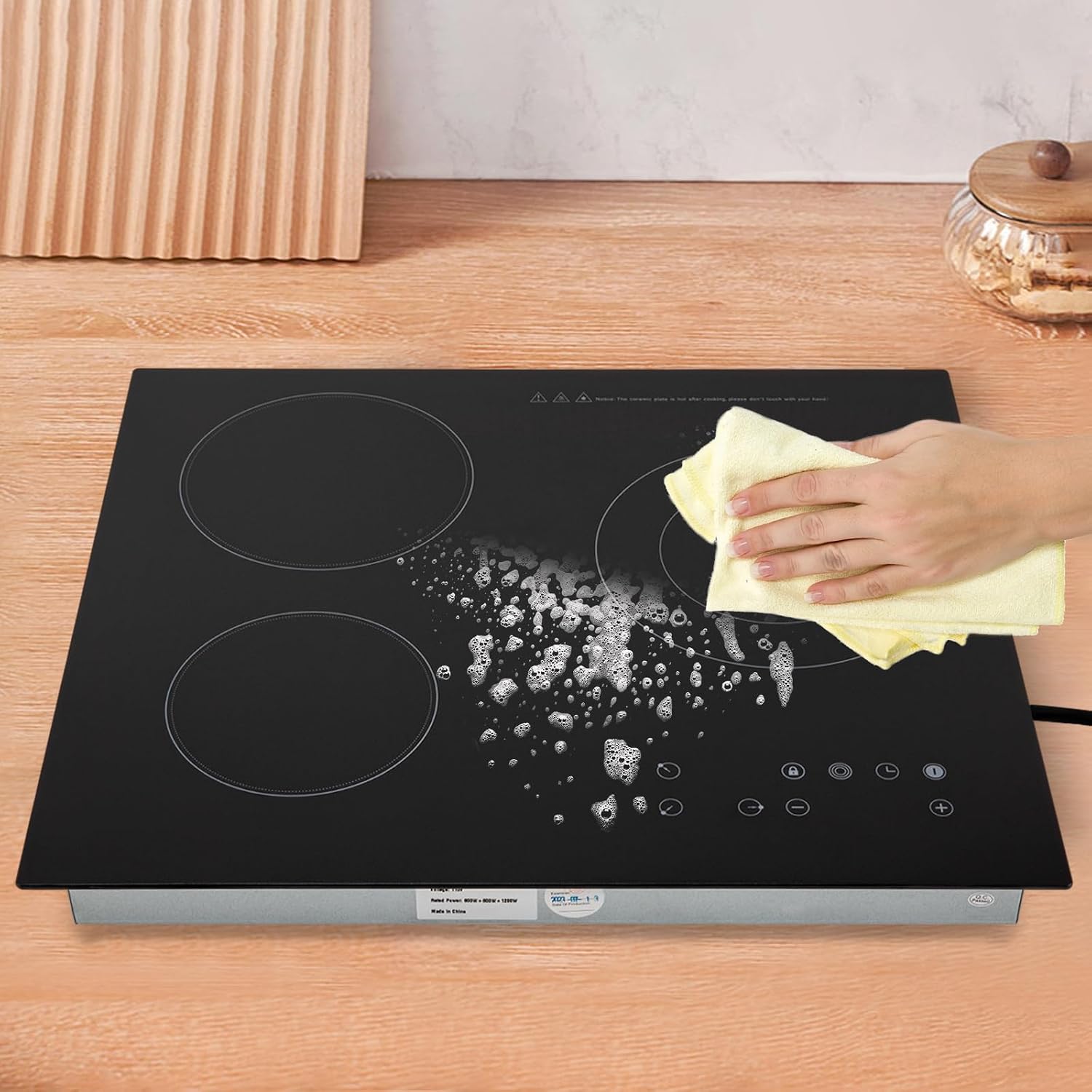 3 Burner Electric Cooktop Portable Ceramic Cooktop 2600W 110V Built-In Electric Stove Sensor Touch Control Countertop Electric Hot Plate with Timer&Child Safety Lock 9 Heating Level(No Plug)