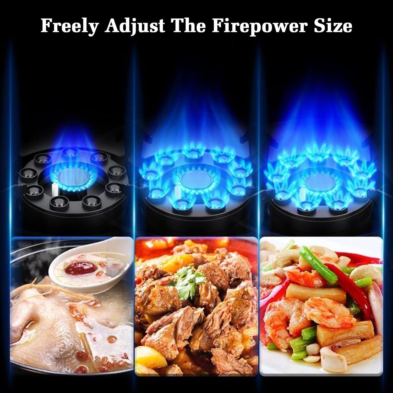 43cm Gas Cooker Single Burner,5.2KW 9-Cavity High-fire Frying Pan,Tempered Glass Countertop,NG/LPG Gas Source Kit,for Home Kitchen(LPG)