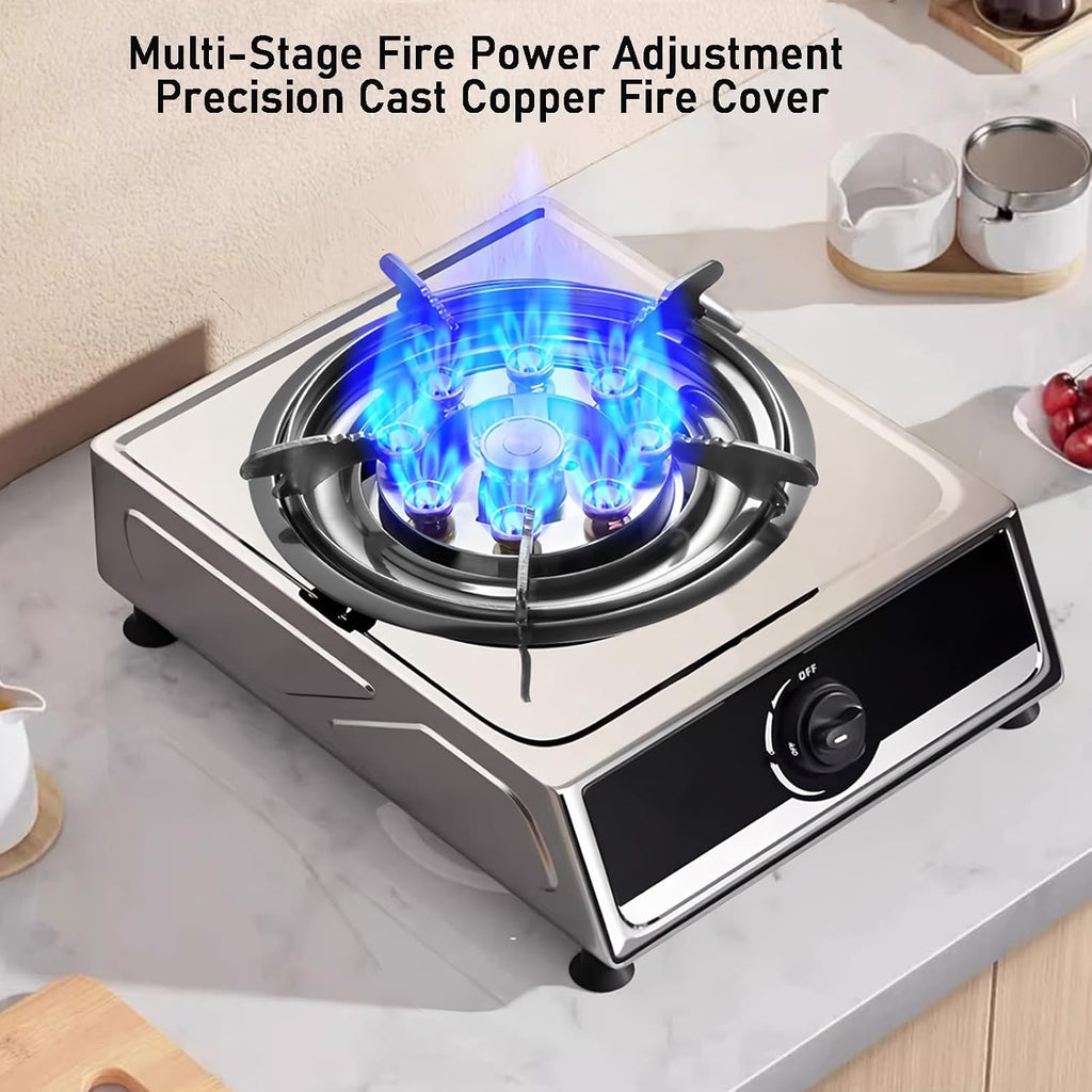 Portable Gas Stove,Copper Cover 9 Burners Single Burner Stove with Child Safety Lock,Suitable for Family Outdoor(LPG)