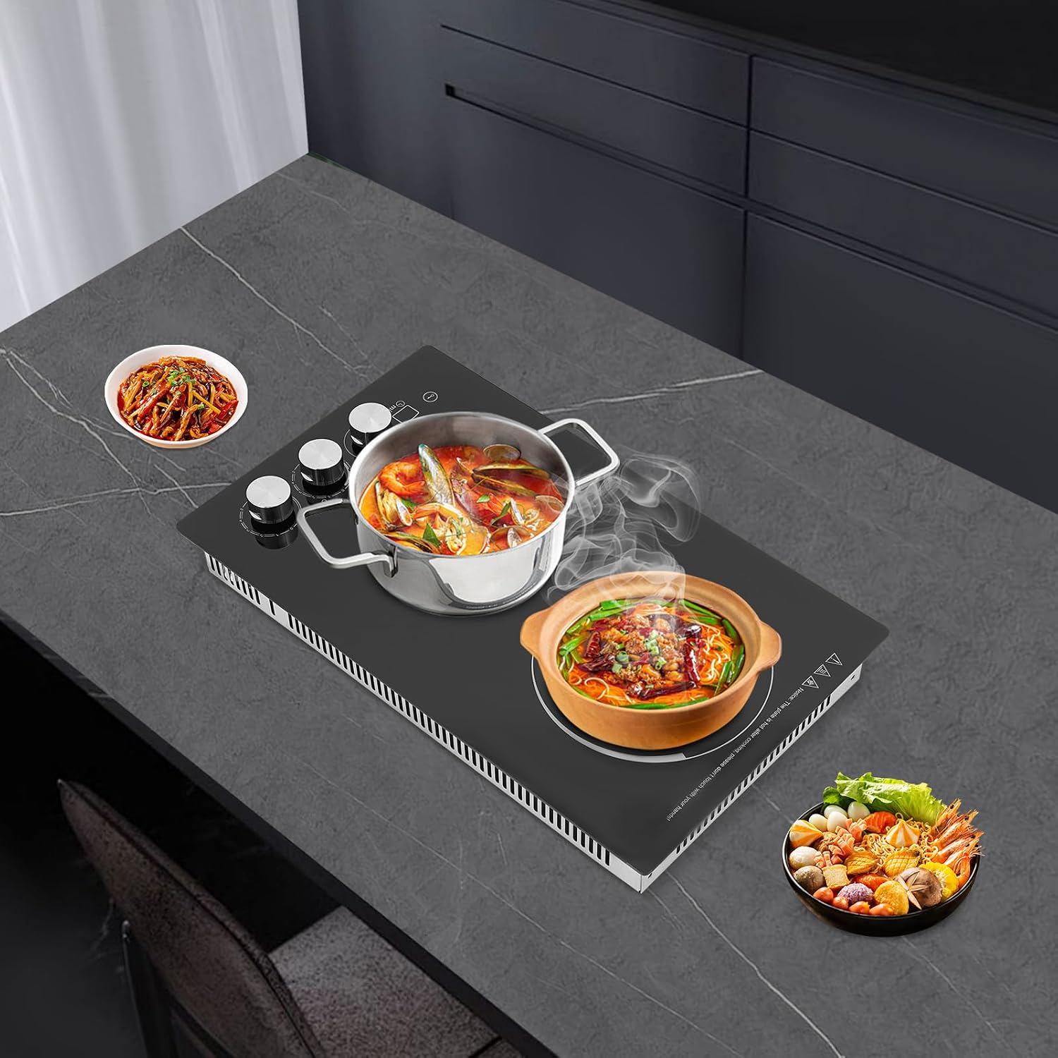 Electric Cooktop,Electric Stovetop,2 Burners Electric Cooktop,20.08 * 11.81in Electric Smoothtop Style Cooktop with 2 Elements,Induction Cooktop Stovetop with Booster and Timer (2 Burners)