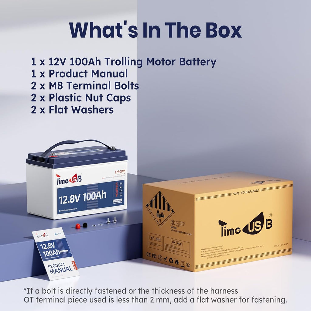 Timeusb 12V 100Ah Trolling Motors LiFePO4 Lithium Battery Group 31 with Low-Temp Protection, 15000 Deep Cycle Marine Batteries with 100A BMS, 1280Wh Energy, Perfect for Boat, RV, Solar, Energy Storage
