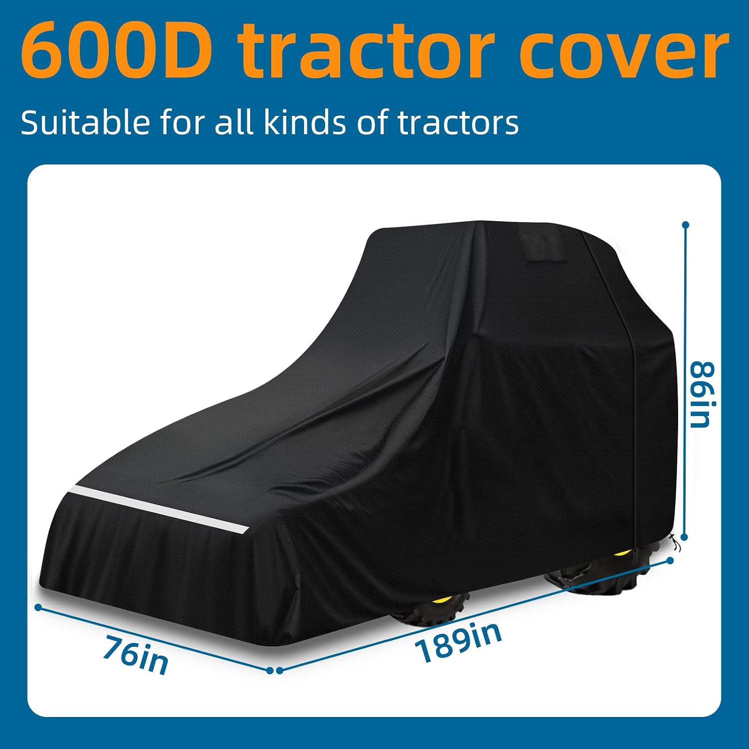 Tractor Cover Large,600d Oxford Cloth for John Deere 1,2,3 Series 1025r 2320 2720 3520, Kubota and Mahindra with Backhoe,Waterproof Uv Resistant & Dustproof, (189 L X 76 W X 86 H in)