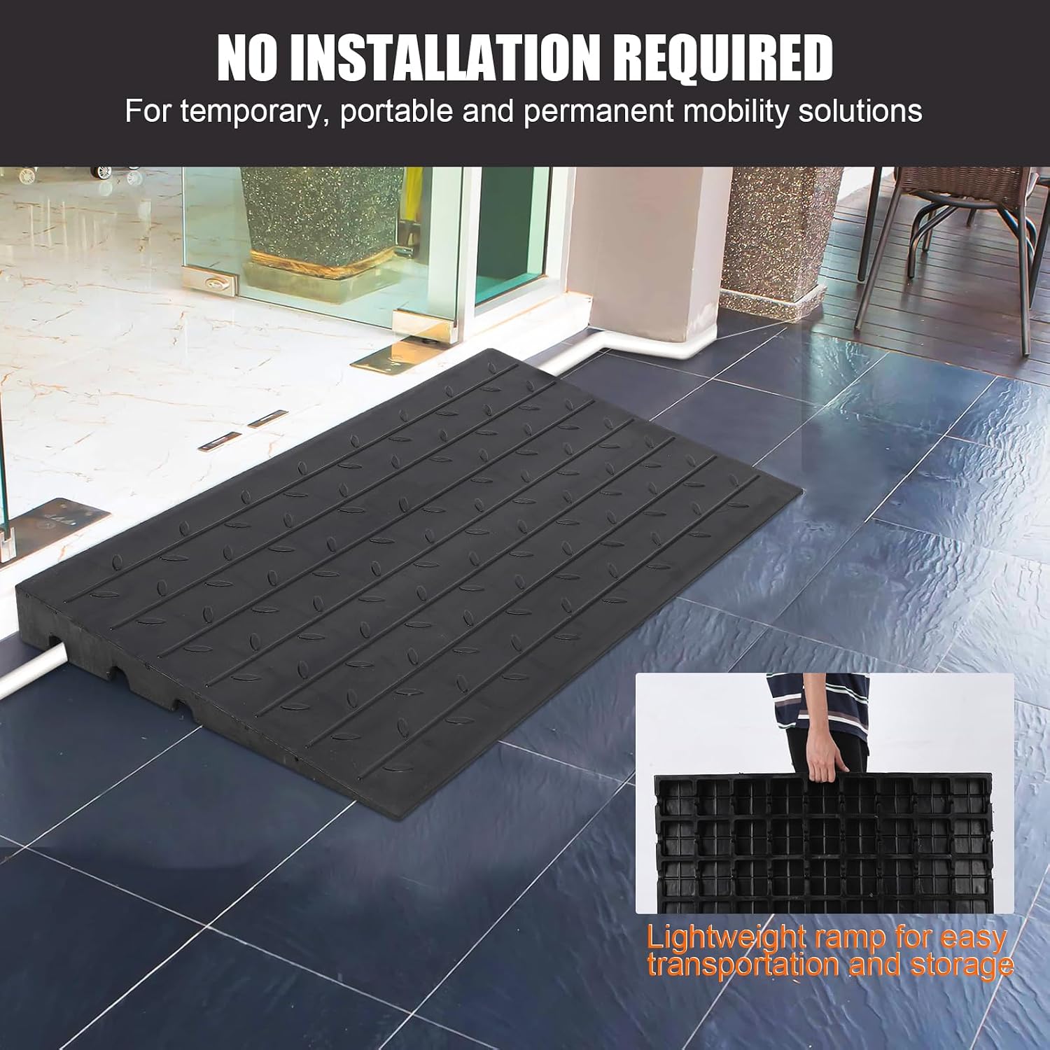 2.5' Rubber Threshold Ramp, Ramp for Wheelchair, Scooter, Doorway Ramp, Wheelchair Ramp Rubber, Driveway Curb Ramps, Handicap Ramps for Home Entry, Steps, Doorways, Curbs with 3 Channels Cord Cover