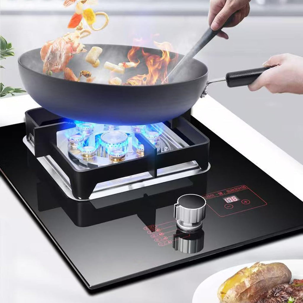 Gas Stove with 1 Burner,5.2KW Nine-Cavity High-fire Timer,Kitchen Counter Top Stove,Tempered Glass Cast Iron Pot Rack,with Flameout Protection,for Home Kitchen(LPG)