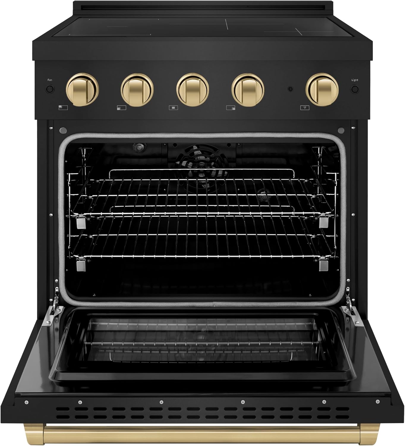 ZLINE Autograph Edition 30 in. 4.2 cu. ft. Paramount Induction Range with 4 Element Cooktop and Electric Convection Oven in Black Stainless Steel with Champagne Bronze Accents (SINRBZ-30-CB)