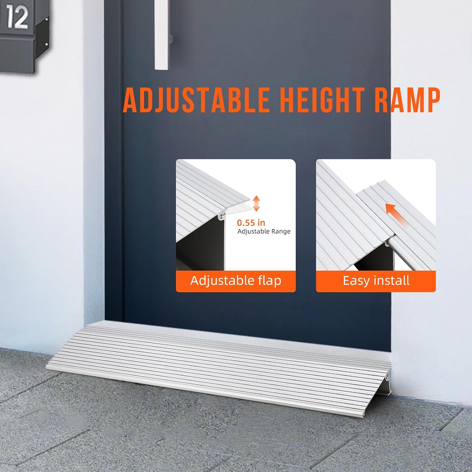 5' Door Threshold Ramp, Aluminum Entry Ramp, Non-Slip Surface, 800Lbs Load Capacity, Adjustable for Wheelchairs, Strollers, Scooters, Power Chairs
