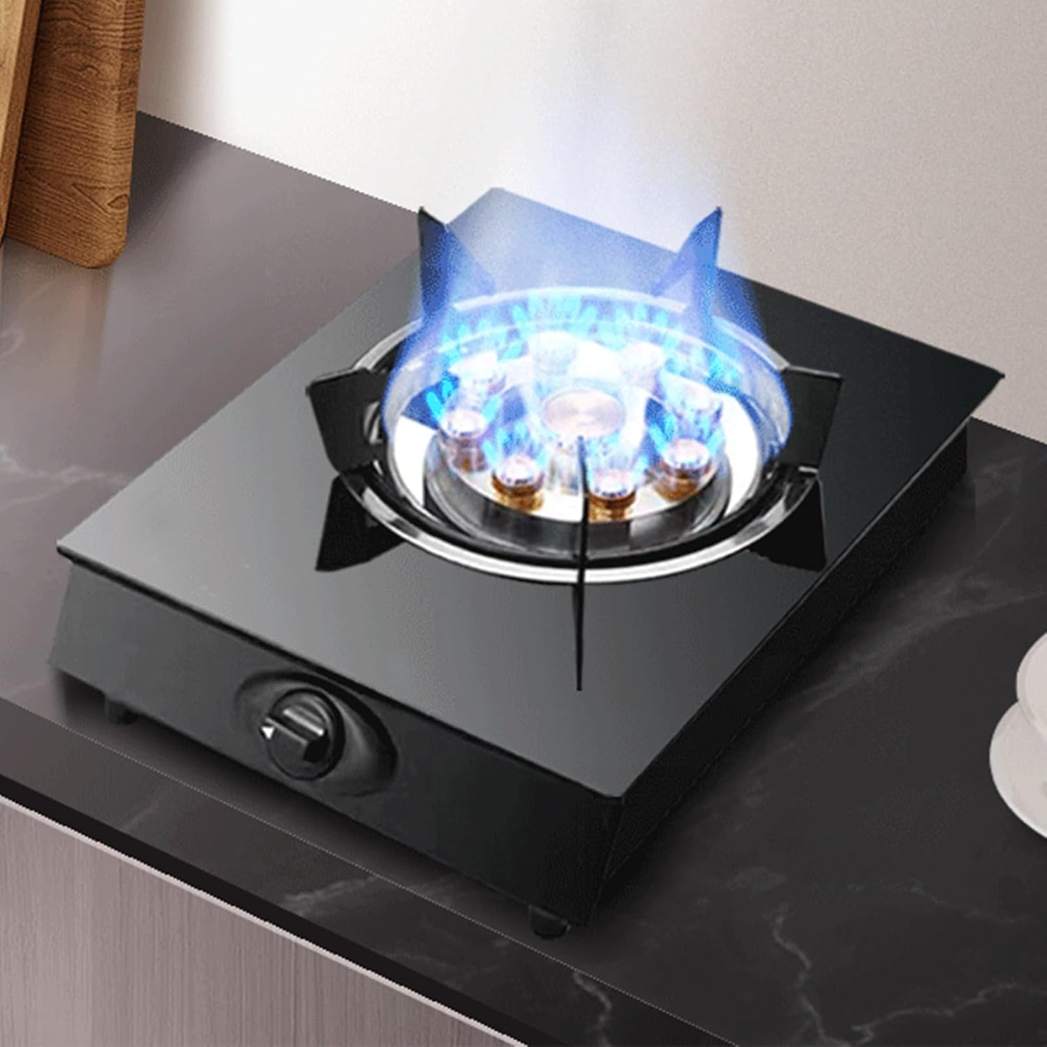 Gas Cooker 1 Burner,5.0KW Gas Stove,Gas/LP Gas Conversion Stove,Tempered Glass Cast Iron Pot Rack,with Flameout Protection,for Home Kitchen(LPG)