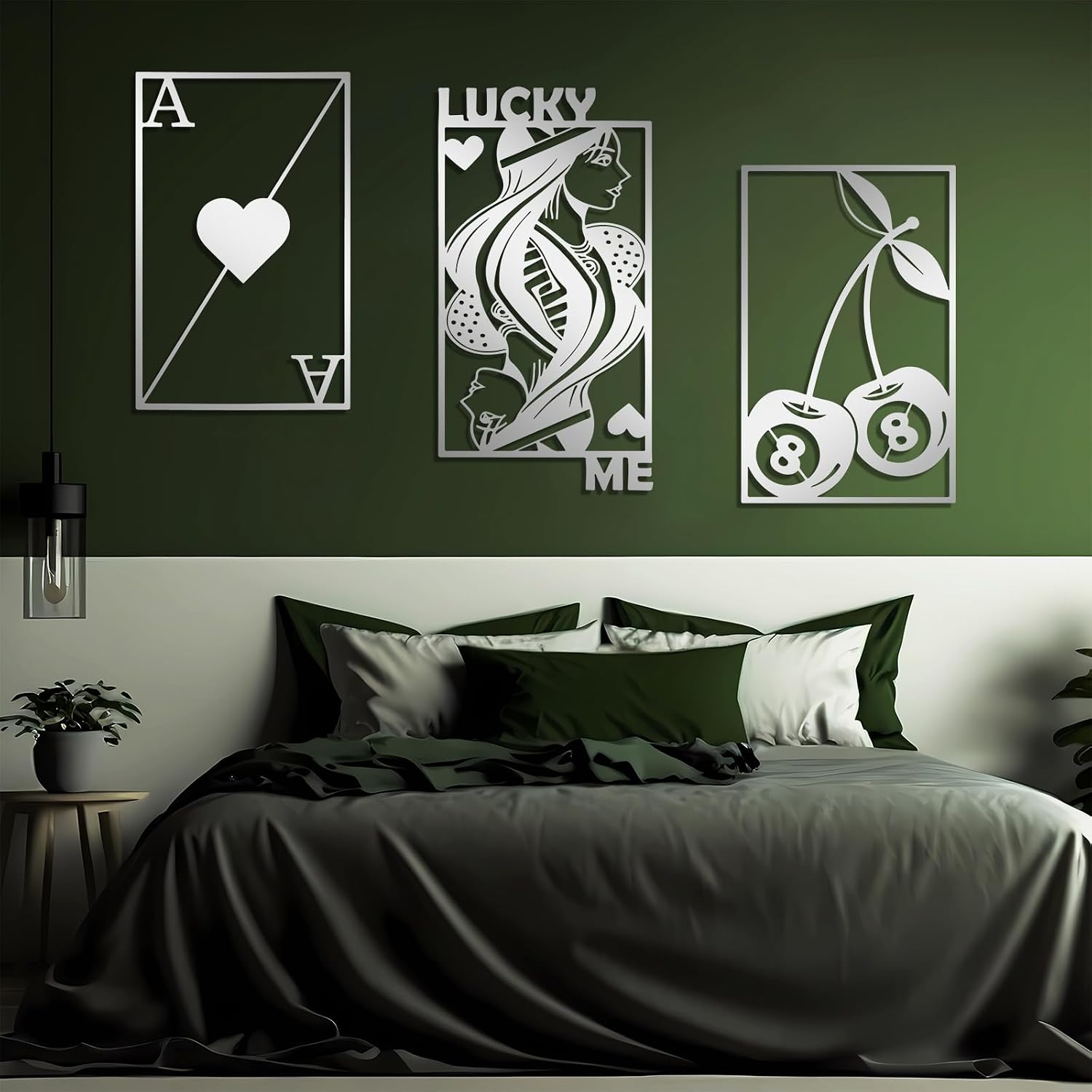 kawazu 3Pcs Poker Metal Wall Art, Lucky Me You Wall Art, Royal Flush Metal Wall Art, Playing Cards Metal Wall Art, Ace of Spades Metal Wall Art, Living Room Decor, Game Room Decor (Silver, S)