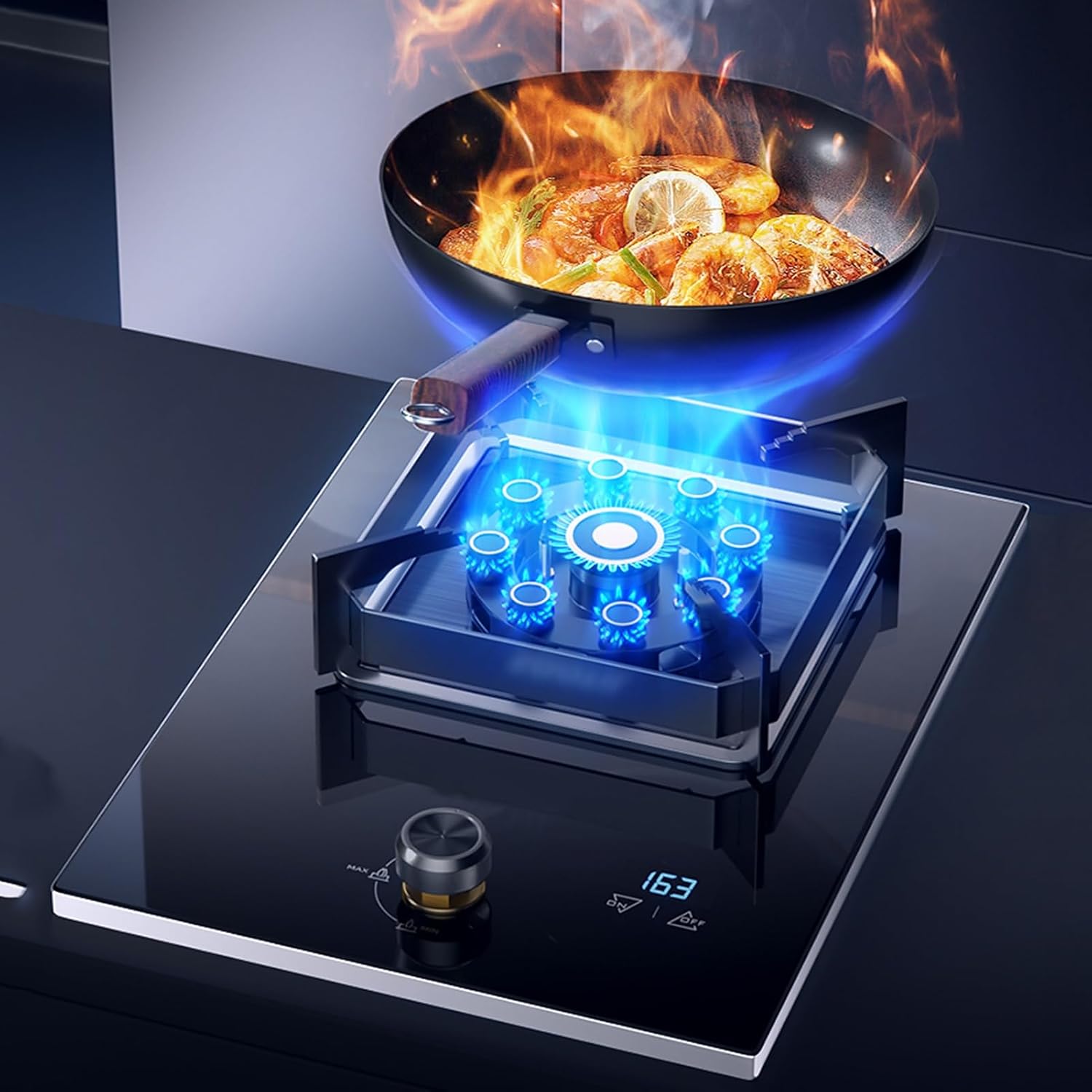 Gas Stove Single Burner,Tempered Glass 5.2KW Nine-Cavity High-Fire Burner,Natural Gas/Liquefied Gas Conversion Stove,with Flameout Protection and Timer(NG)