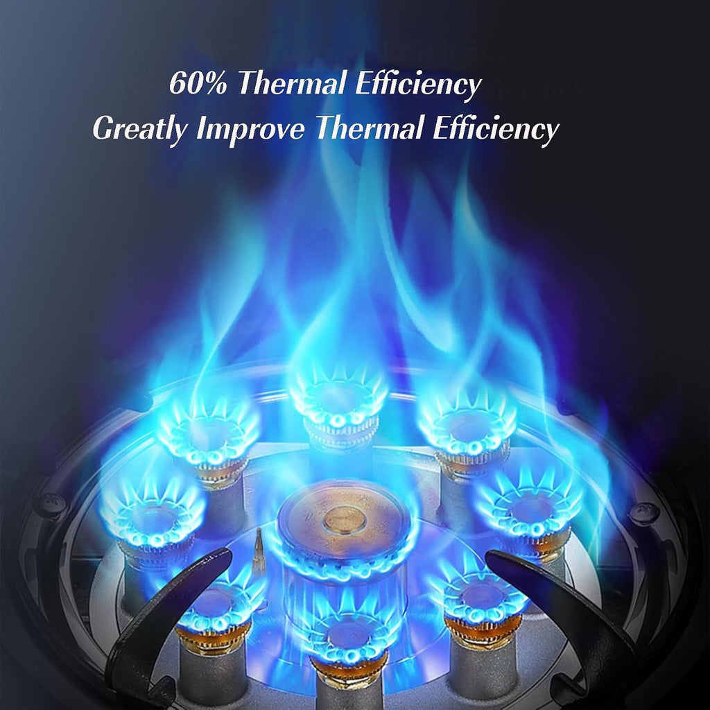 Gas Stove 1 Burners,Glass Black Nine-Head Copper Cover Fierce Fire Extinguishing Protection (liquefied Gas) with Valve and Pipe Clamp