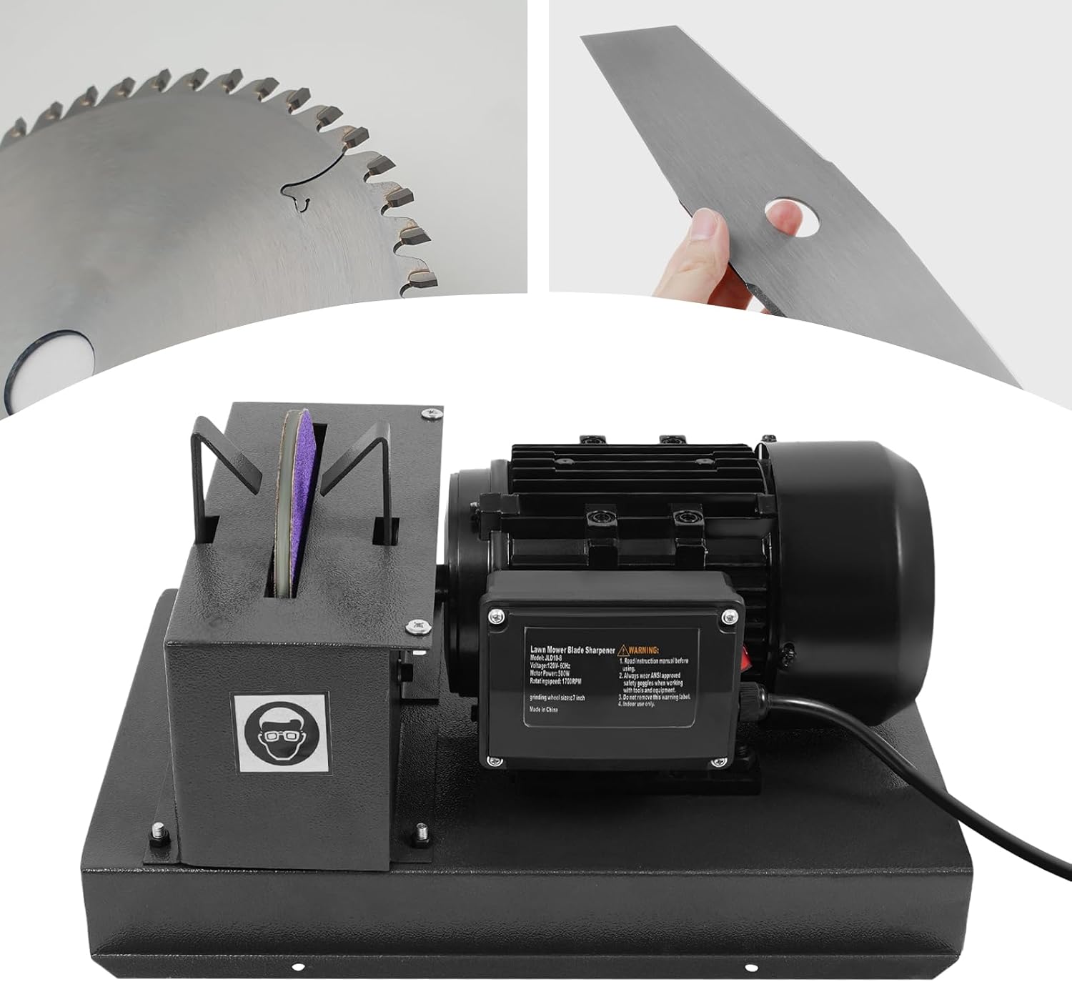 500W Electric Blade Sharpener, Compact and Easy to Use Electric Lawn Mower Blade Sharpener, 500W Motor, 7-Inch Grinding Wheel, Rust-Proof Design