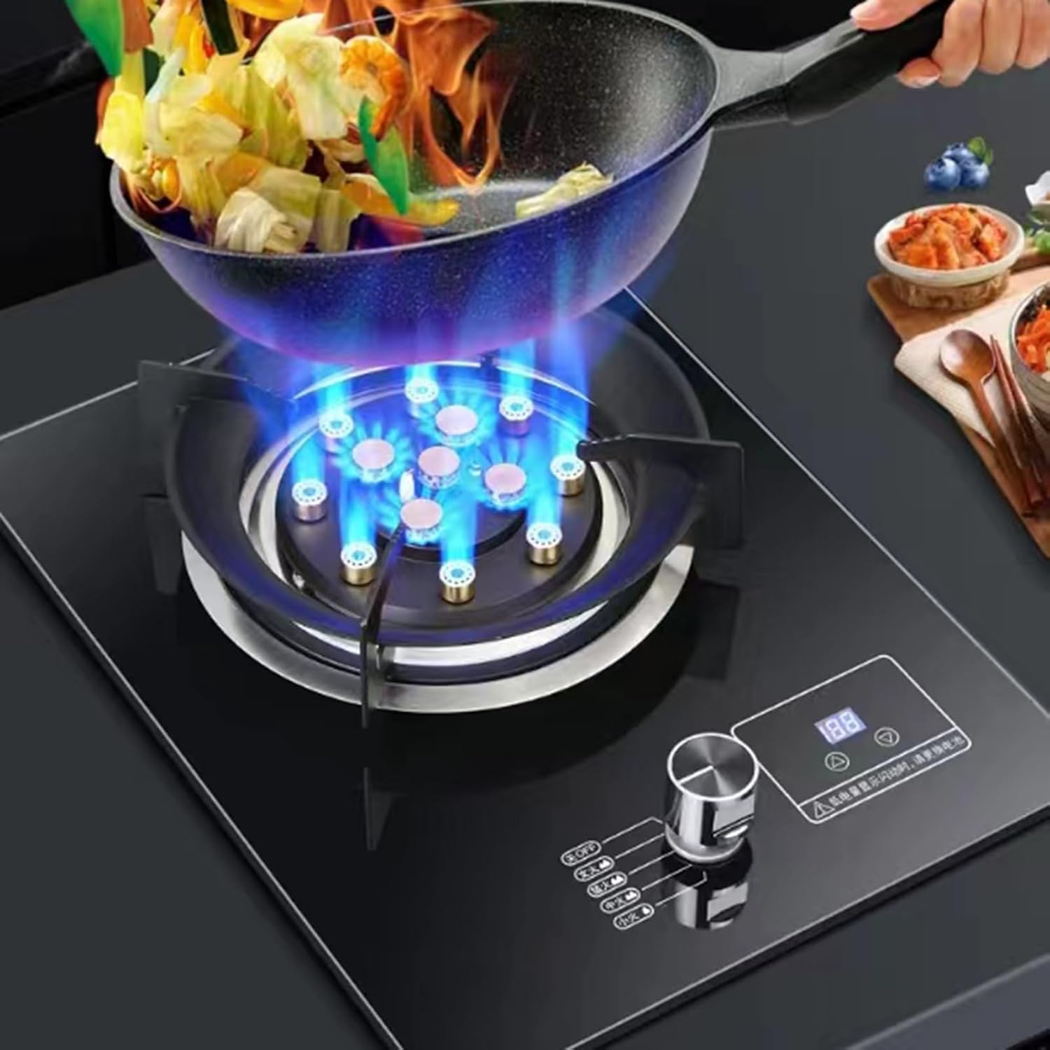Gas Stove Single Burner,7.2KW Nine-Cavity High-fire Timer,Kitchen Counter Top Stove,with Flameout Protection,for Home Kitchen(LPG)