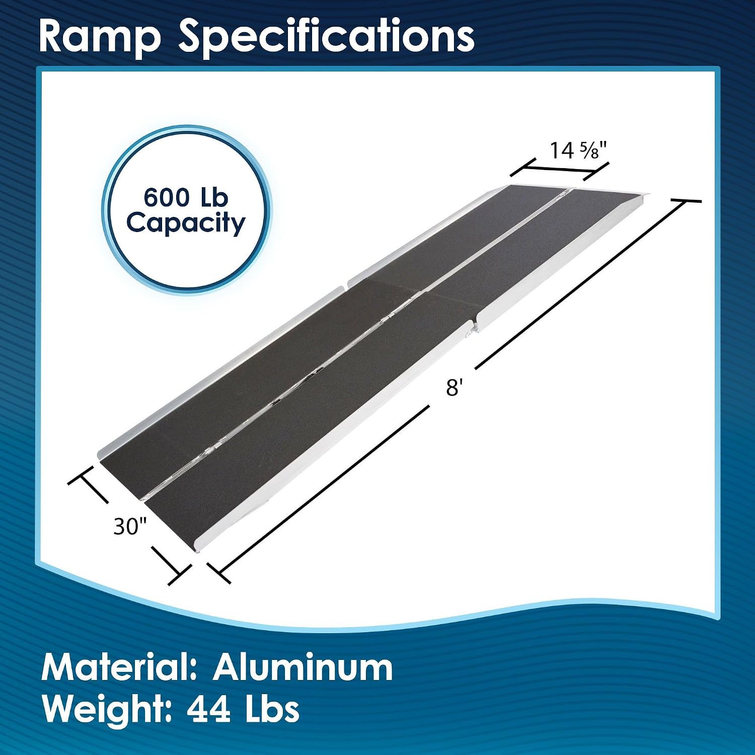 8' Portable Wheelchair Ramp for Home Steps & Entry, 600 lb Capacity, Folding, Non-Slip, for Scooter, Walker, Rollator, Silver Spring