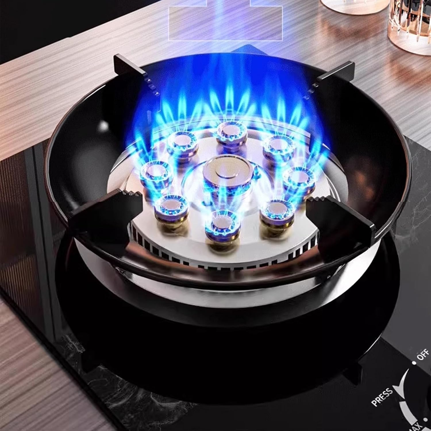 Gas Stove,Single Burner,5.2KW Kitchen Counter Top Stove,Tempered Glass Cast Iron Pot Rack,with Flameout Protection and Timer,for Home Kitchen(LPG)