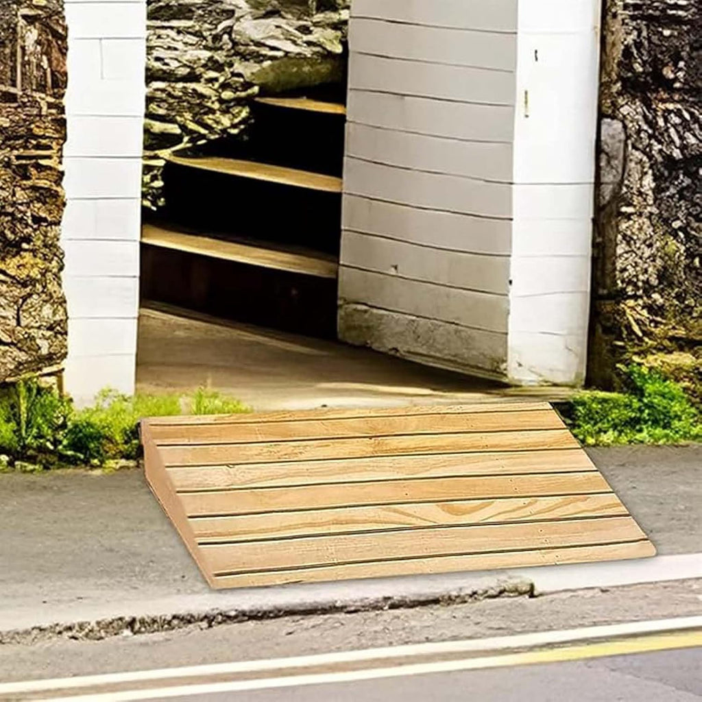 Transition Ramps 27.5x17x7in, Wood Threshold Ramp, Portable Mobile Threshold Rise Ramps, with Non-Slip Grooves, for Front Doors, Garage Doorways, Patios, Elderly Residential Home