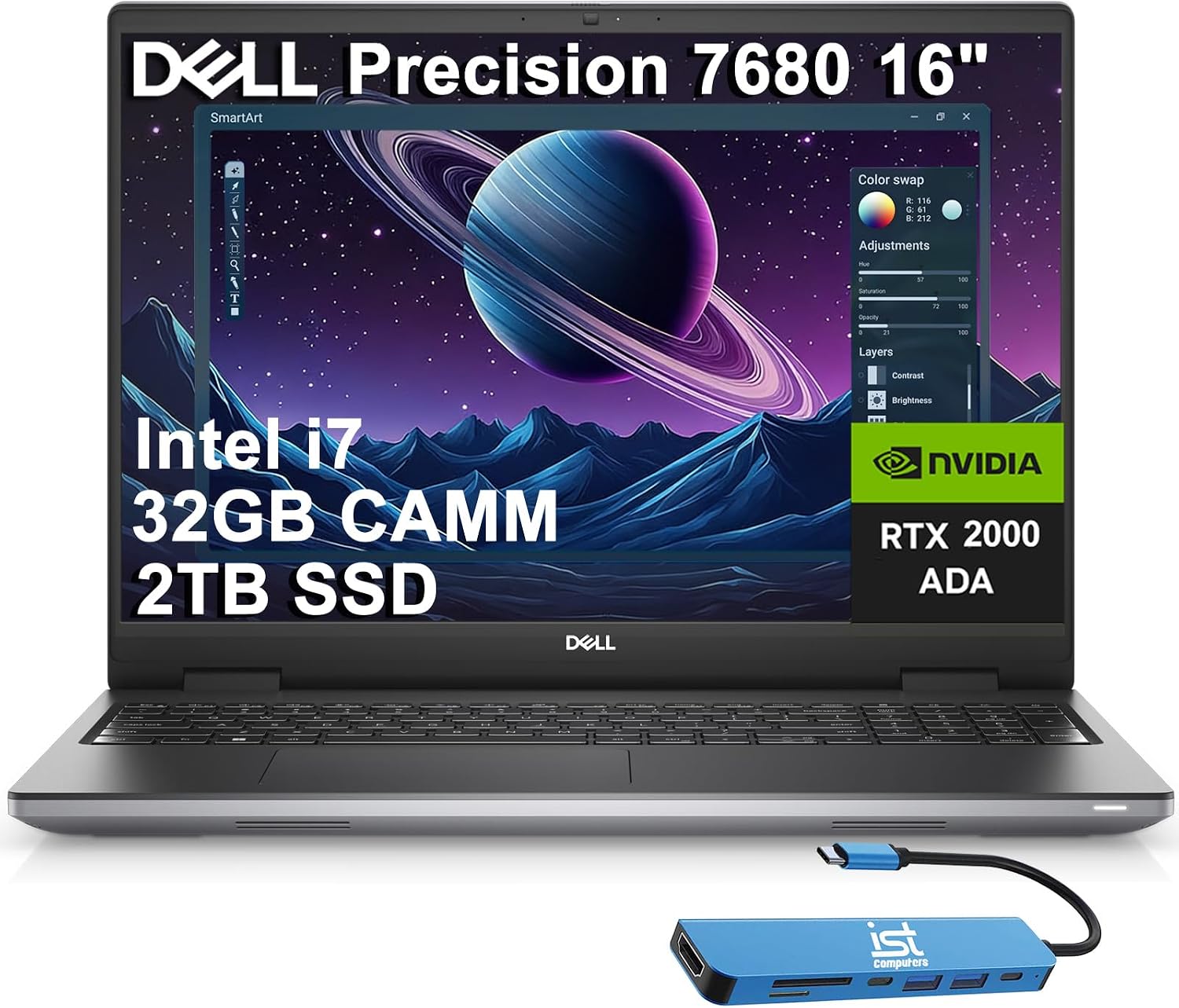 Dell Precision 7000 7680 Mobile Workstation Laptop (NVIDIA RTX 2000 Ada 8GB, 16' FHD+, Intel 20-Core i7-13850HX (> Ultra 9-185H), 32GB LPCAMM2 DDR5, 2TB SSD) Pro Max for Designer, IST HUB, Win 11 Pro