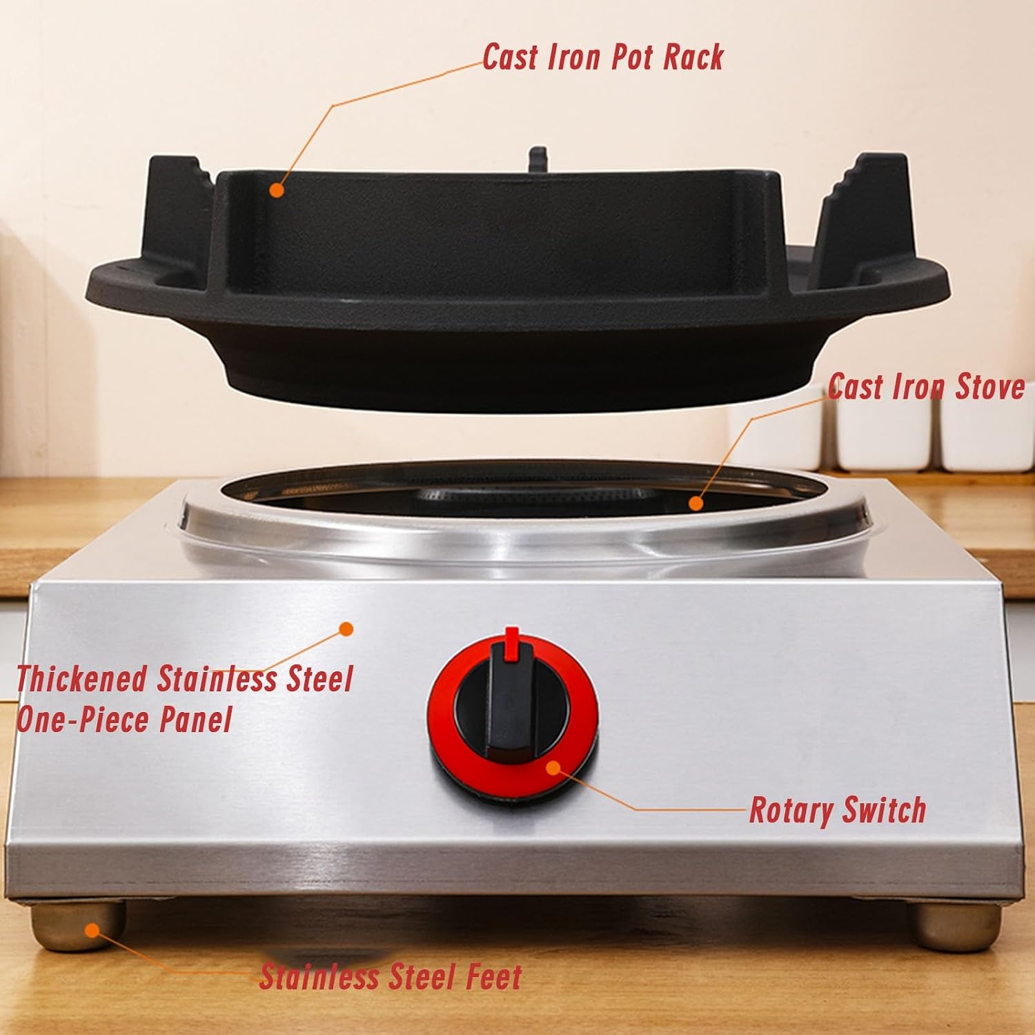 Gas Stove,13648 BTU Stainless Steel Gas Stove Tabletop Single Burner,Flameout Protection,Suitable for Home and Canteen Use (Size : LPG)