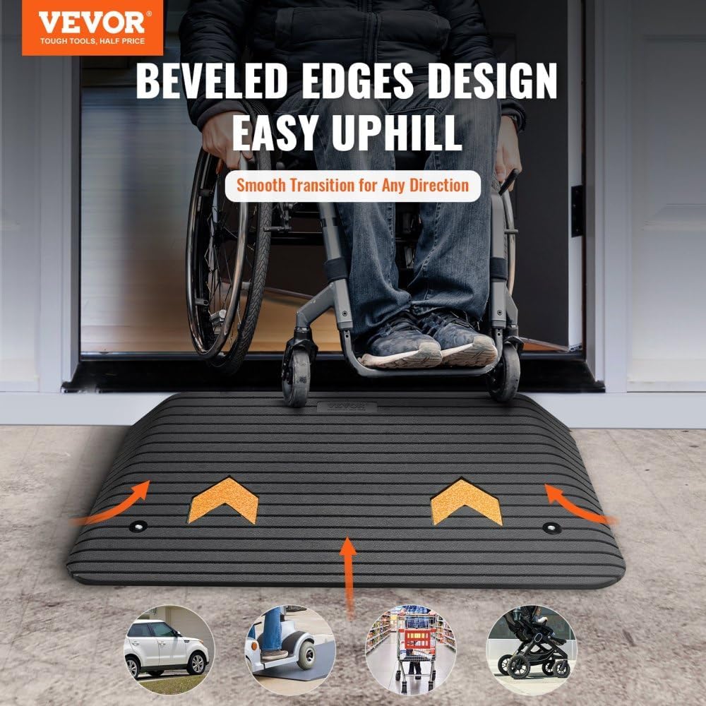 Heavy Duty Metal Threshold Ramp for Wheelchair, 3.5 Inch Rise Doorway Ramp with Channel Design, Non-Slip Surface for Indoor Outdoor Use