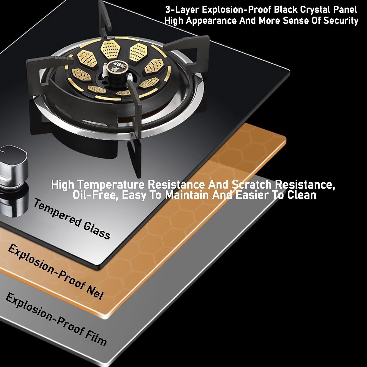 Portable Single Burner Gas Stove,Indoor Gas Stove LPG/NG Tempered Glass Panel Wok,Suitable for RV Home Camping Garden(LPG)