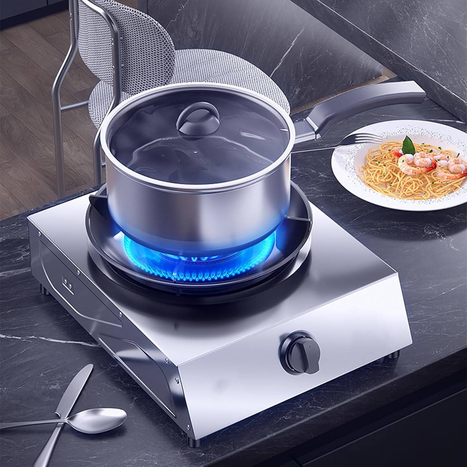 Gas Stove 1 Burner,5.2KW Firepower,Stainless Steel All-Copper Pot Rack,Natural Gas to Liquefied Gas Conversion Stove,with Flameout Protection,for home kitchen(LPG)