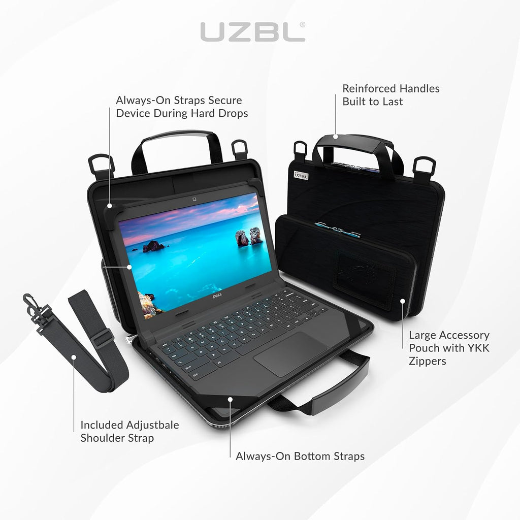 UZBL 13-14 Inch Always-on Chromebook Protective Hard Case with Accessory Pouch and Adjustable Shoulder Strap (20 Pack)