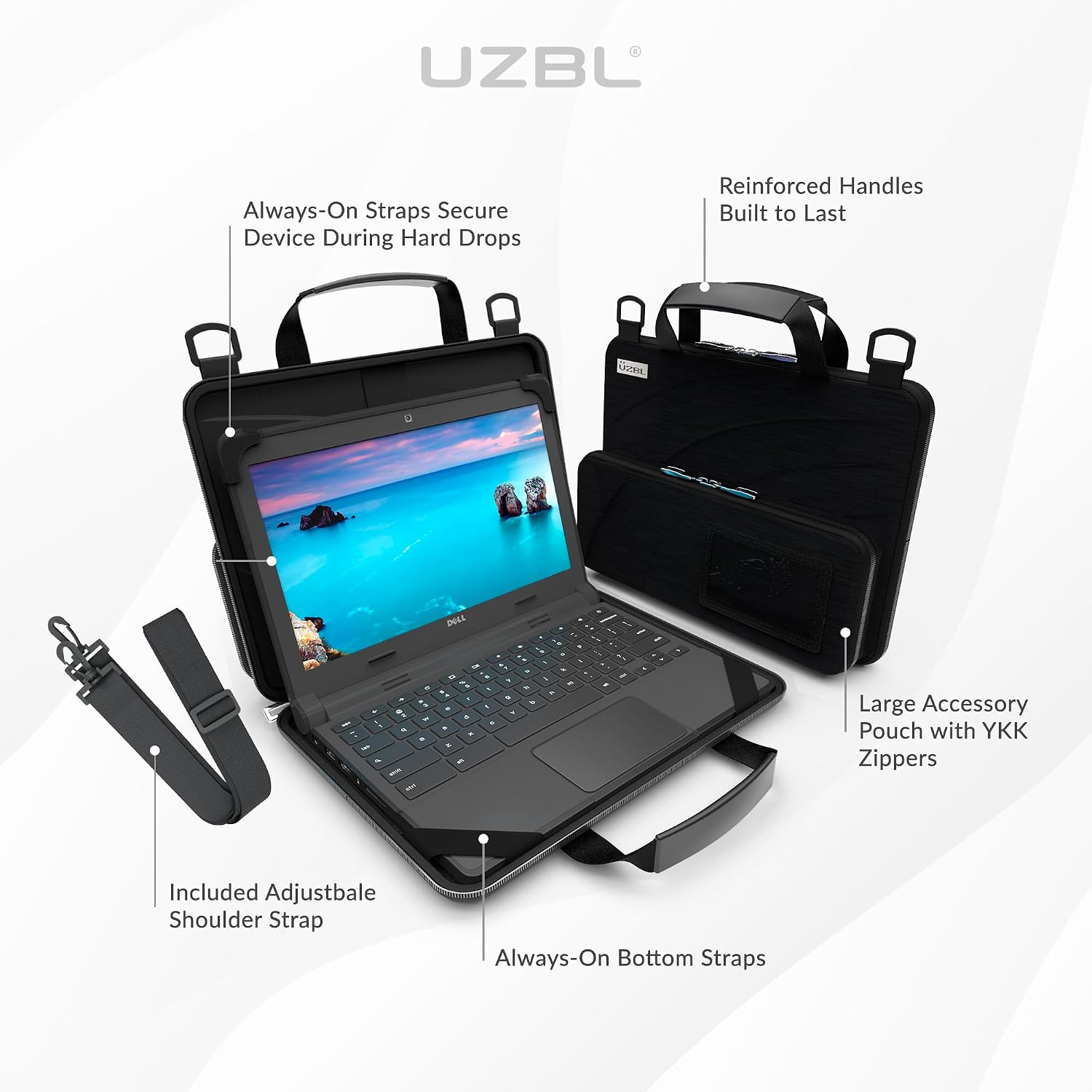 UZBL 13-14 Inch Always-on Chromebook Protective Hard Case with Accessory Pouch and Adjustable Shoulder Strap (20 Pack)