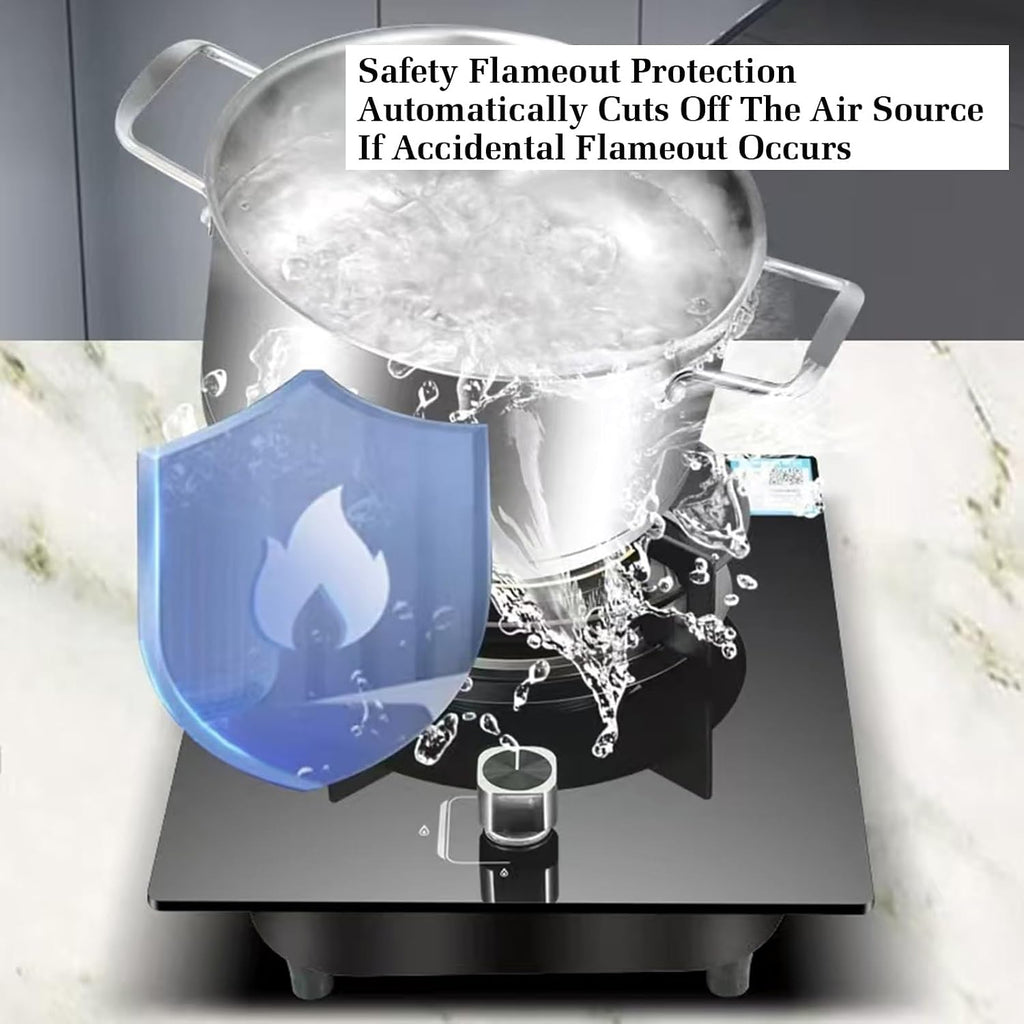 Gas Cooktop,1 Burner Gas Stove,4.8KW Kitchen Counter Top Stove,Tempered Glass Cast Iron Pot Rack,with Flameout Protection,for Home Kitchen(NG)