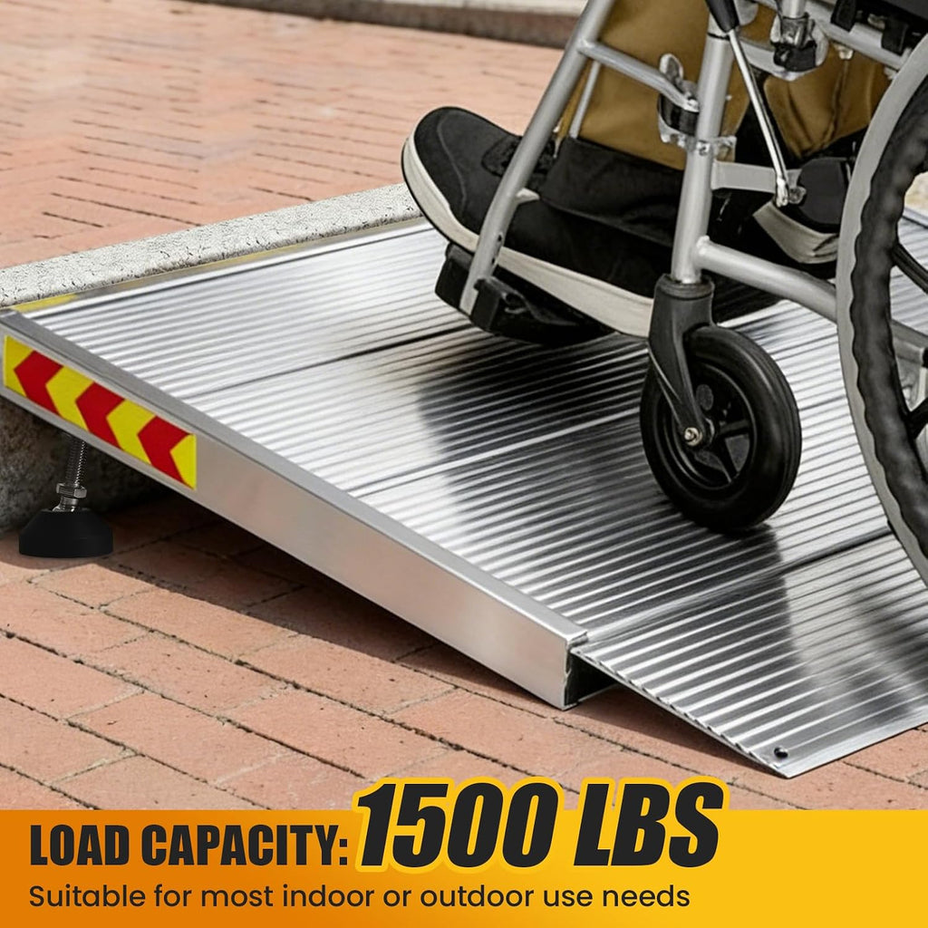 Threshold Ramps for Doorways, 3-4.7' Rise and 24'×36' Platform Aluminum Wheelchair Ramp, Heavy Duty 1500lbs Capacity Ramps for Wheelchairs for Home with Non-Slip Thick Door Mat