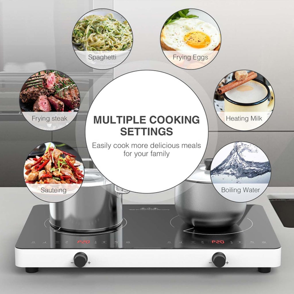 Electric Cooktop, Portable Induction Cooker with 2 Independent Controls, 100°F-575°F Temperature Adjustment, 1300W - Multiple Power Levels, 240Min Timer