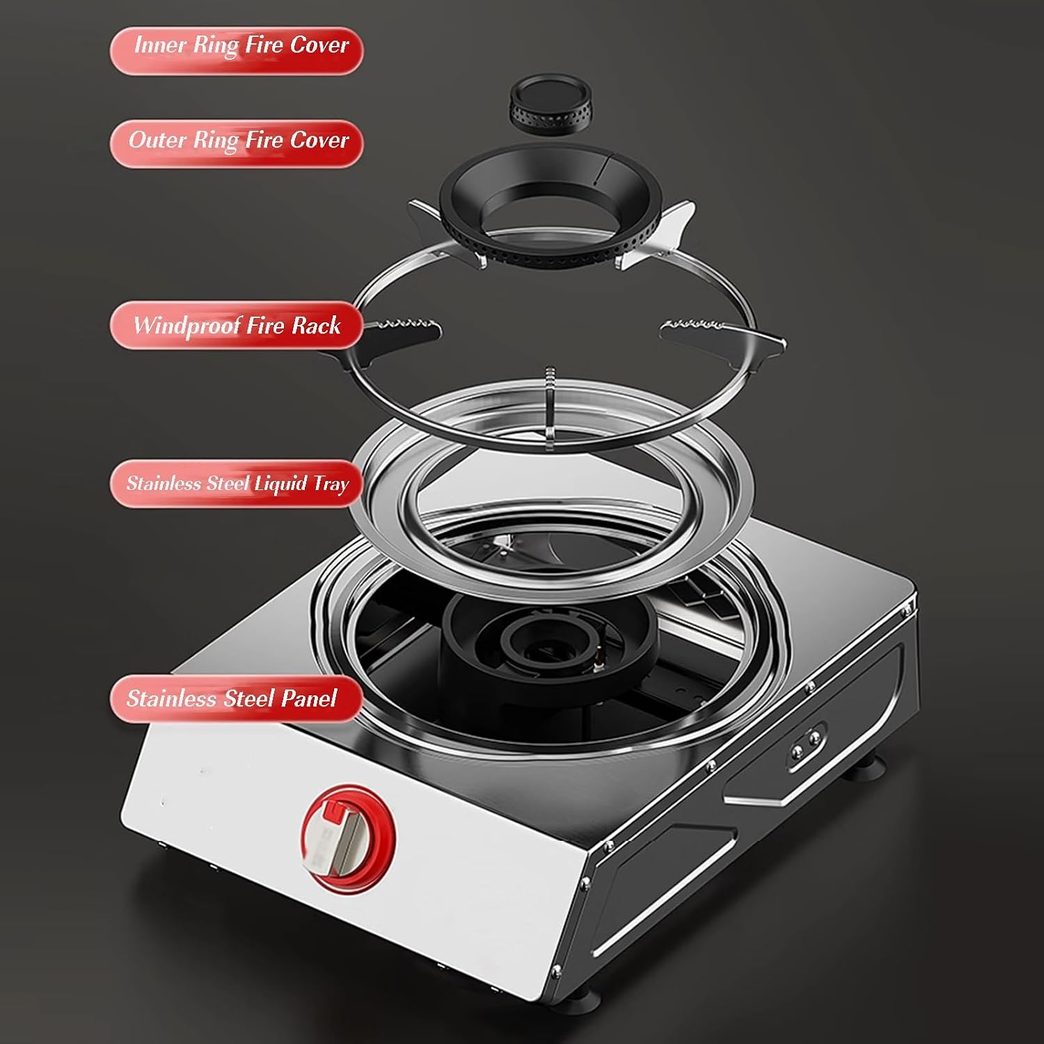 Single Burner Gas Stove,High Pressure Single Propane Burner,Home Kitchen with Flameout Protection,for Restaurant,fome(LPG)