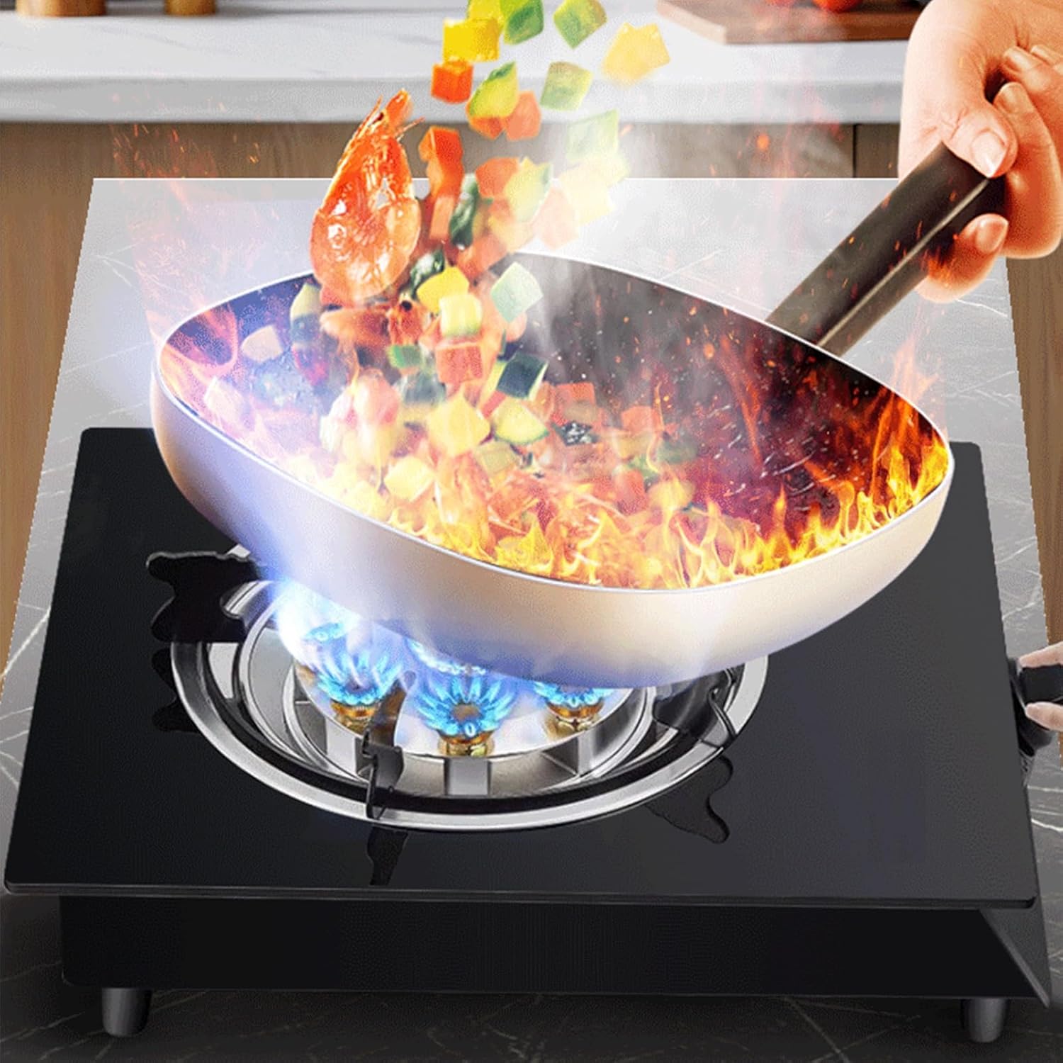 Gas Cooker 1 Burner,5.0KW Gas Stove,Gas/LP Gas Conversion Stove,Tempered Glass Cast Iron Pot Rack,with Flameout Protection,for Home Kitchen(LPG)