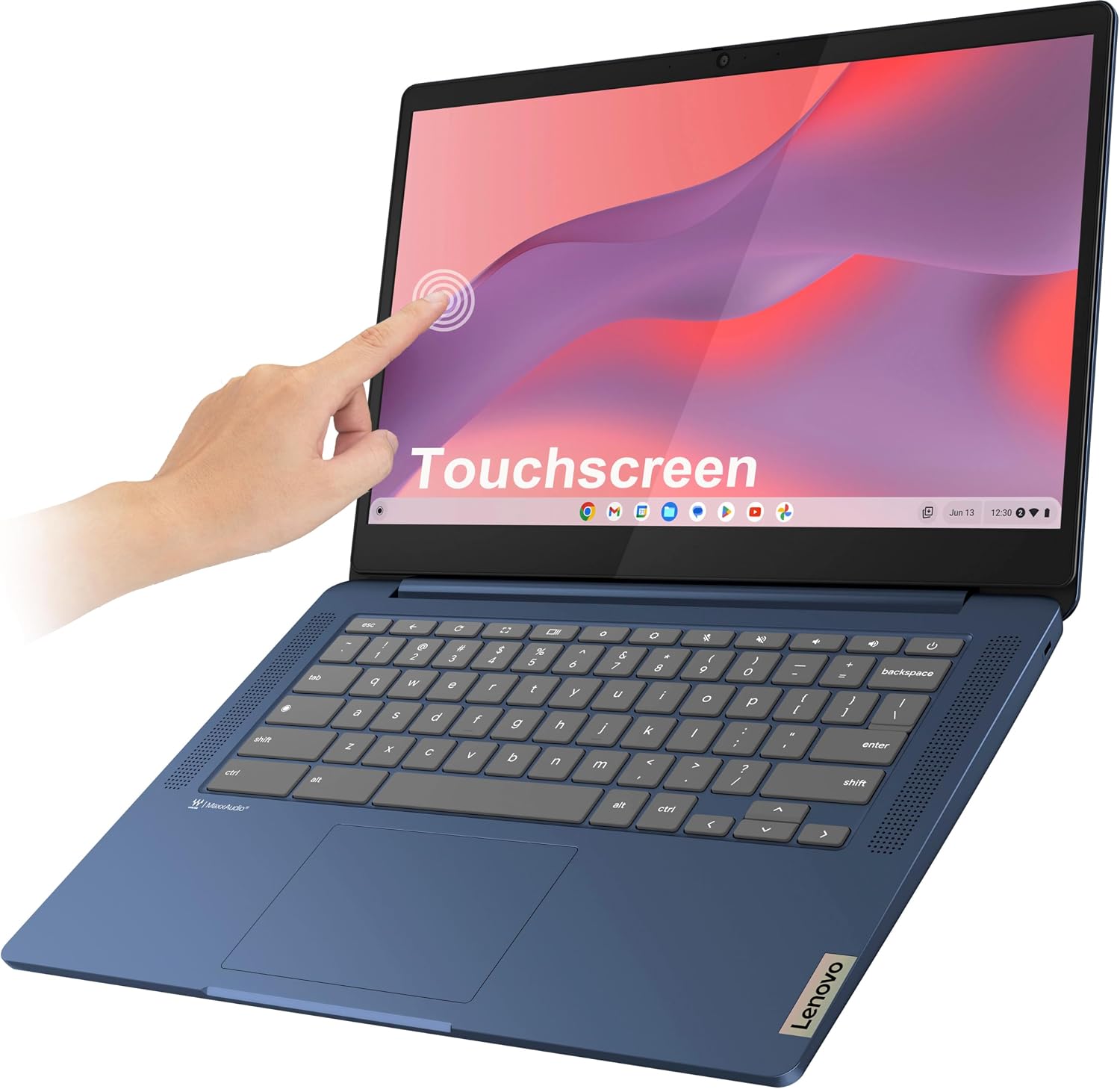 Lenovo IdeaPad Slim 3 14' Chromebook Laptop (14' FHD Touchscreen, 8-Core MediaTek Kompanio 520, 4GB RAM, 128GB(64GB eMMC+64GB SD)), Webcam, 13.5-Hrs Long-Battery Life, IST Card, Chrome OS, Abyss Blue