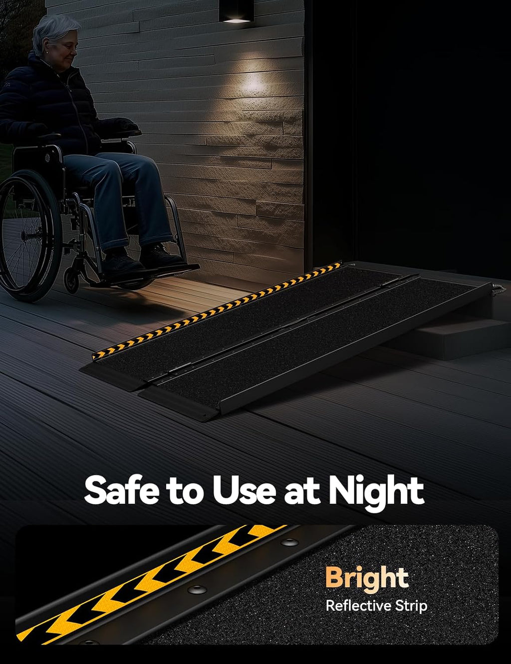 FACHNUO 3FT Wheelchair Ramp for Threshold 3-9 inches, Safe Use at Night Portable Threshold Ramps for Doorways, 800LBS Capacity, Non-Slip Durable Aluminum Alloy Folding Handicap Ramp for Home Steps