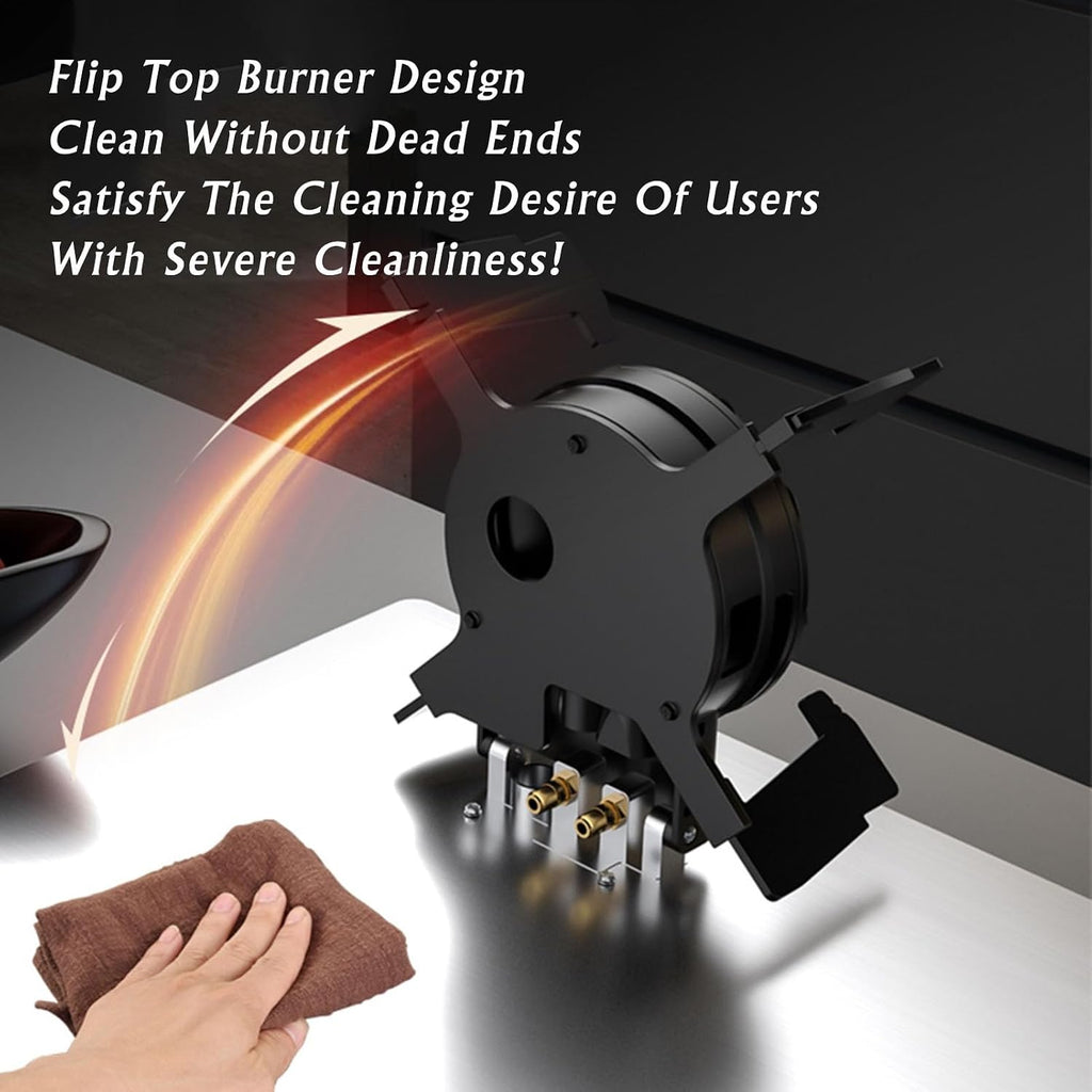 Flip Top Gas Stove 2 Burners Gas Stove 5.2KW, Double Sided Independent Timer Accidental Flameout Protection Device for Home Kitchen Camping Garden Catering(LPG)