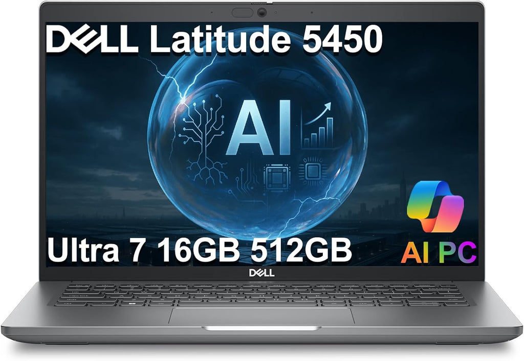 Dell Latitude 5450 5000 Business AI PC Laptop (14' FHD, Intel 12-Core Ultra 7 155U, 16GB DDR5 RAM, 512GB SSD), Backlit KB, Fingerprint, 1080p IR Webcam, 2x Thunderbolt 4, Ethernet, HDMI, Win 11 Pro